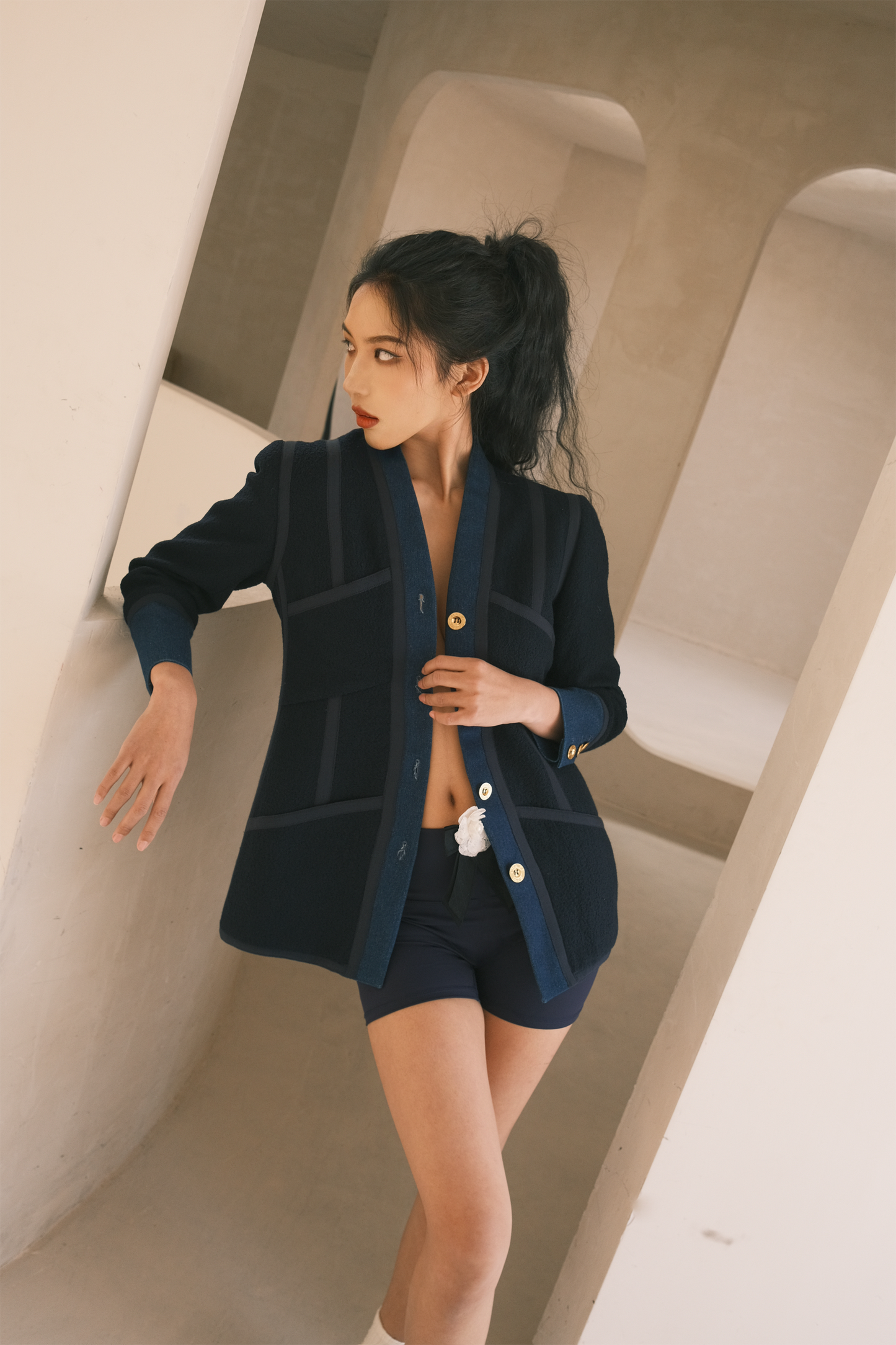 Chanel 1991 denim patchwork wool coat Size:40
