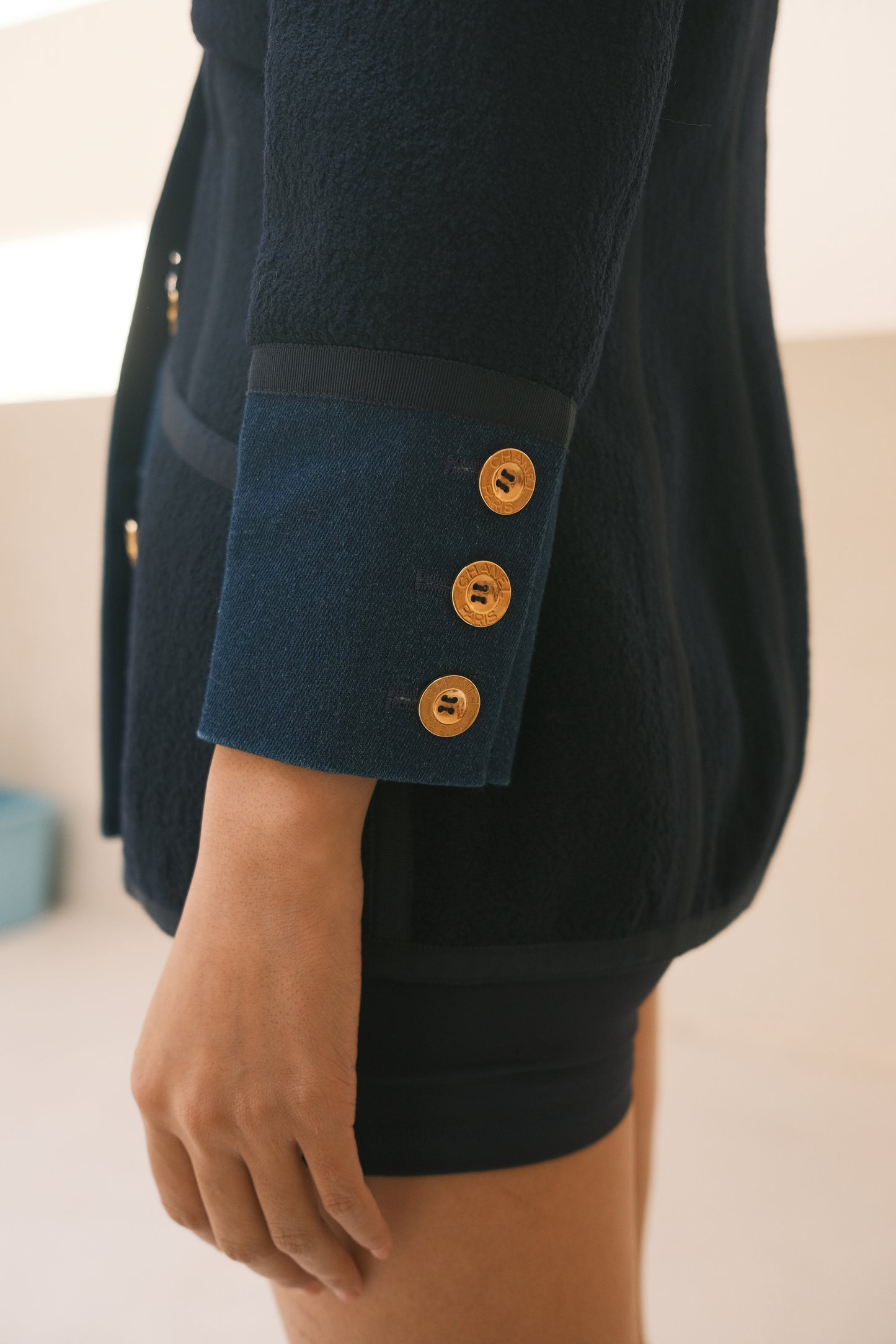 Chanel 1991 denim patchwork wool coat Size:40