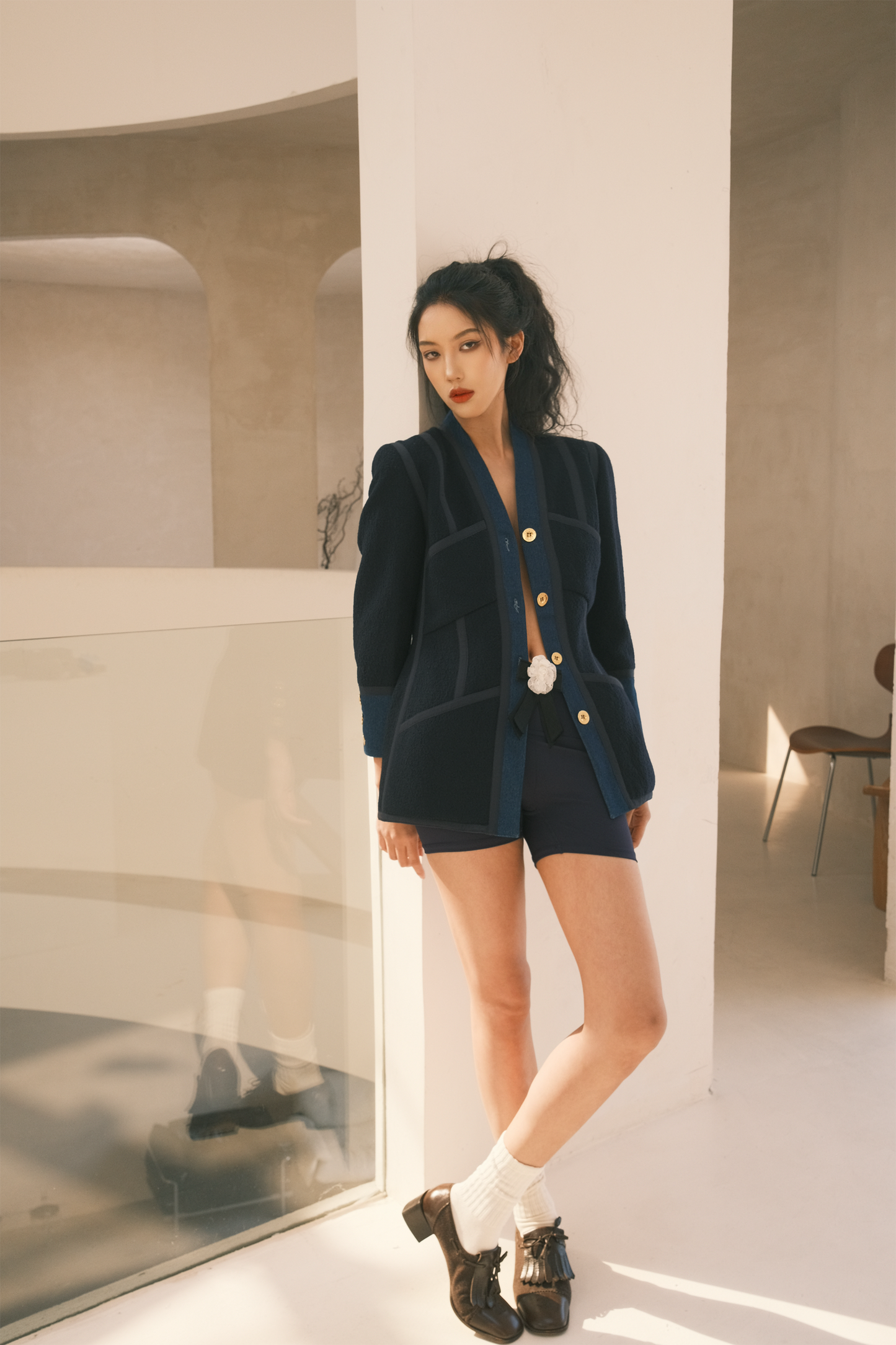 Chanel 1991 denim patchwork wool coat Size:40