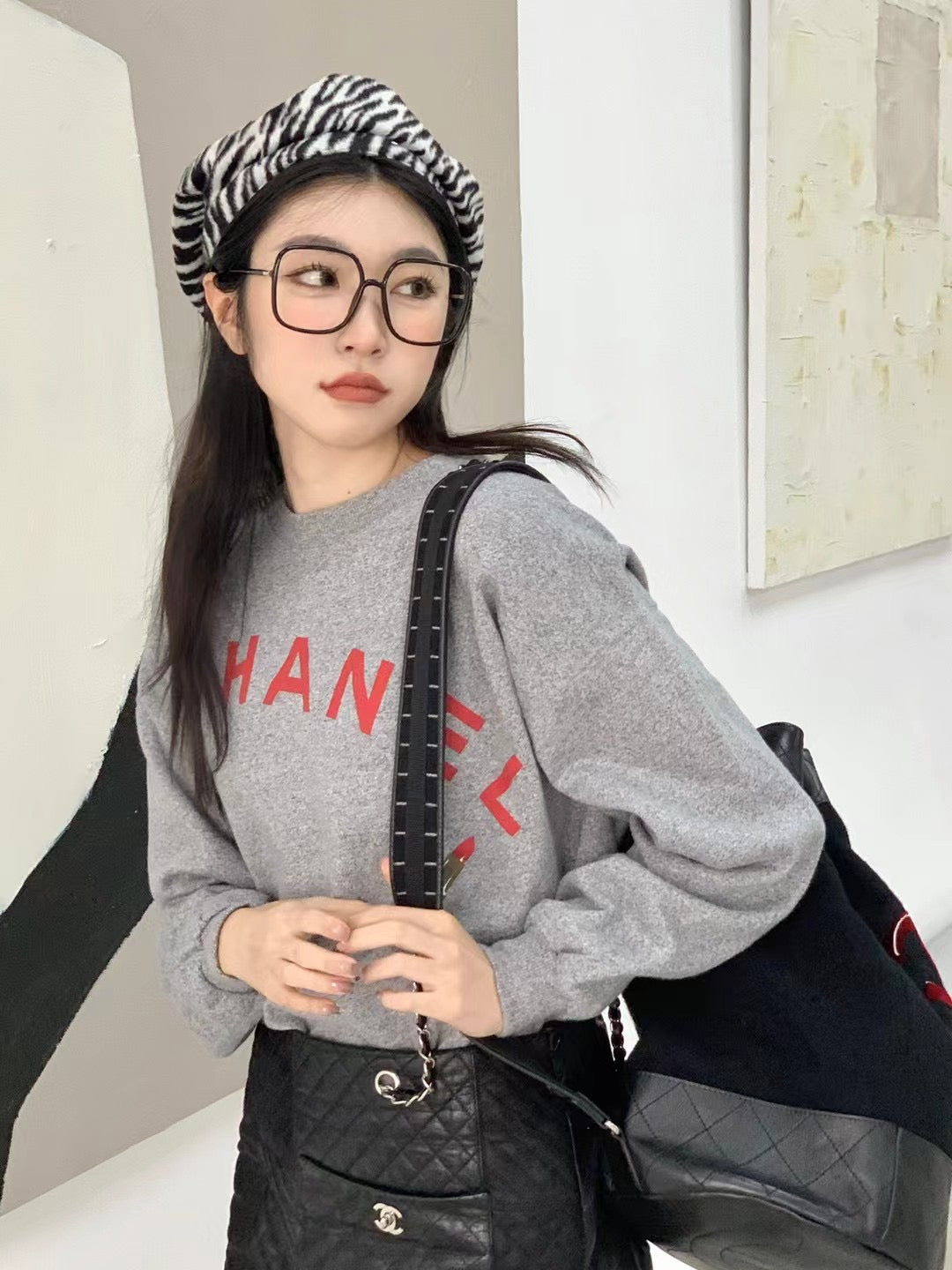 Chanel Classic Logo Grey Hoodie size:38