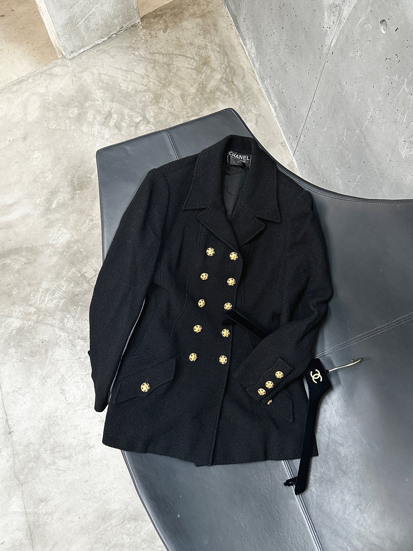 Chanel 1995 Glass Button Black Woolen Coat size: 38