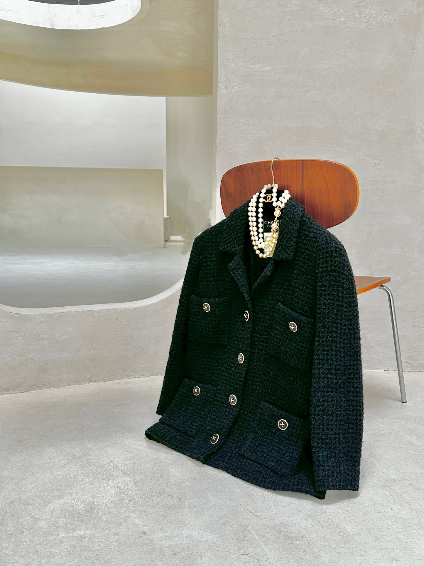 Chanel 1990 Black Large Contour Coat Size:36