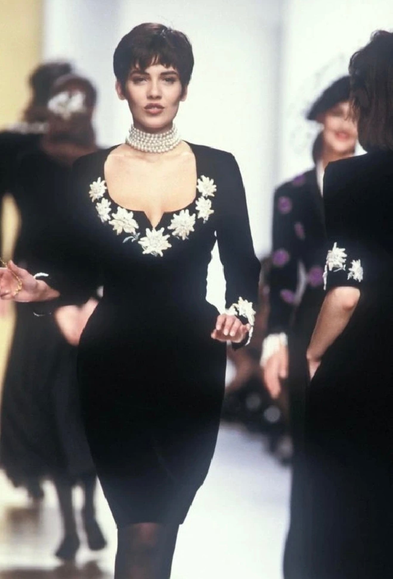 Chanel 1990 Velvet and Edelweiss Dress Size:40