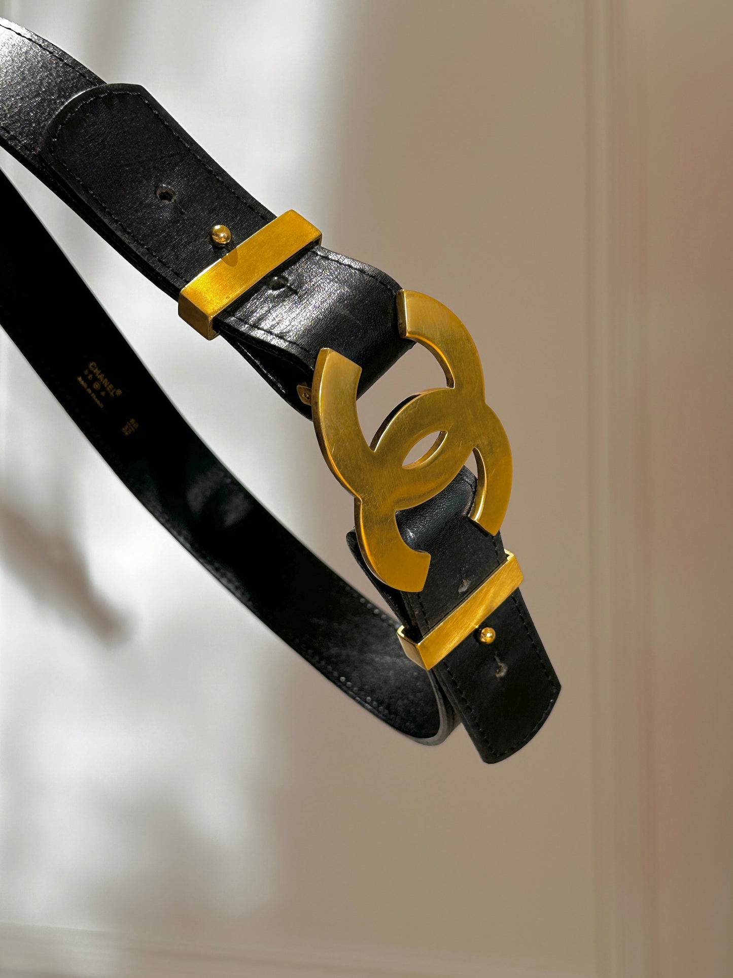 Chanel black wide waistband with gold oversized logo
