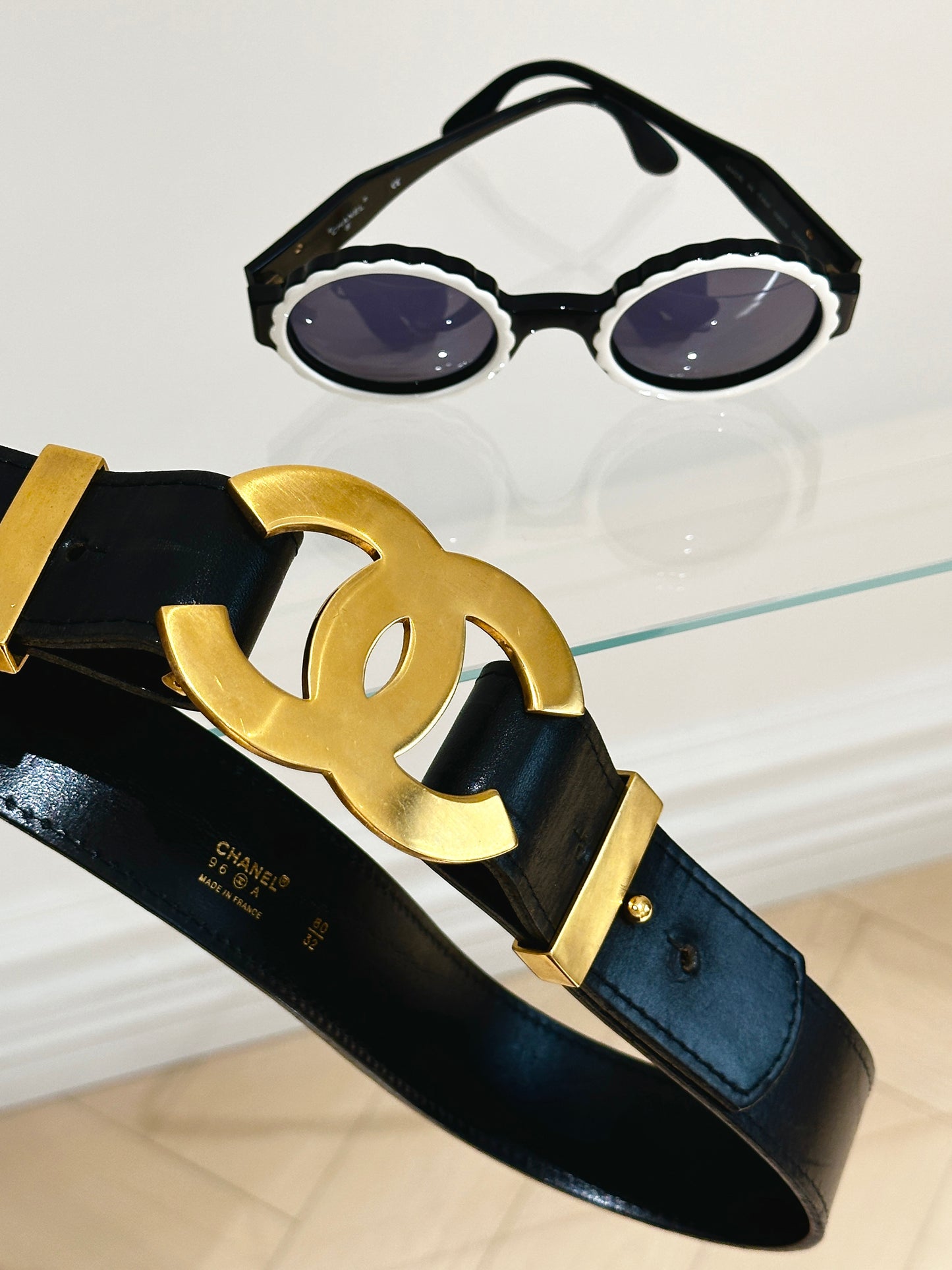 Chanel black wide waistband with gold oversized logo