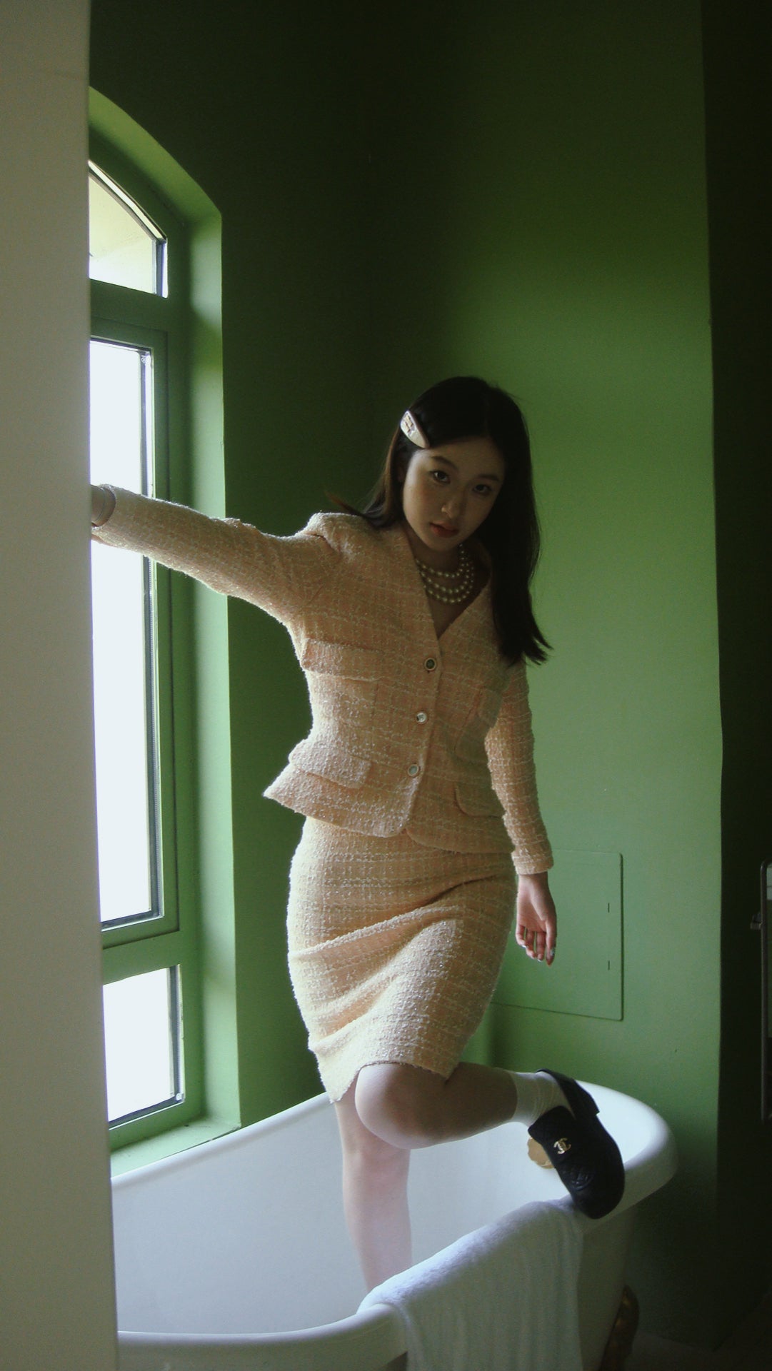 Chanel 1990s pink tweed suit Size:36