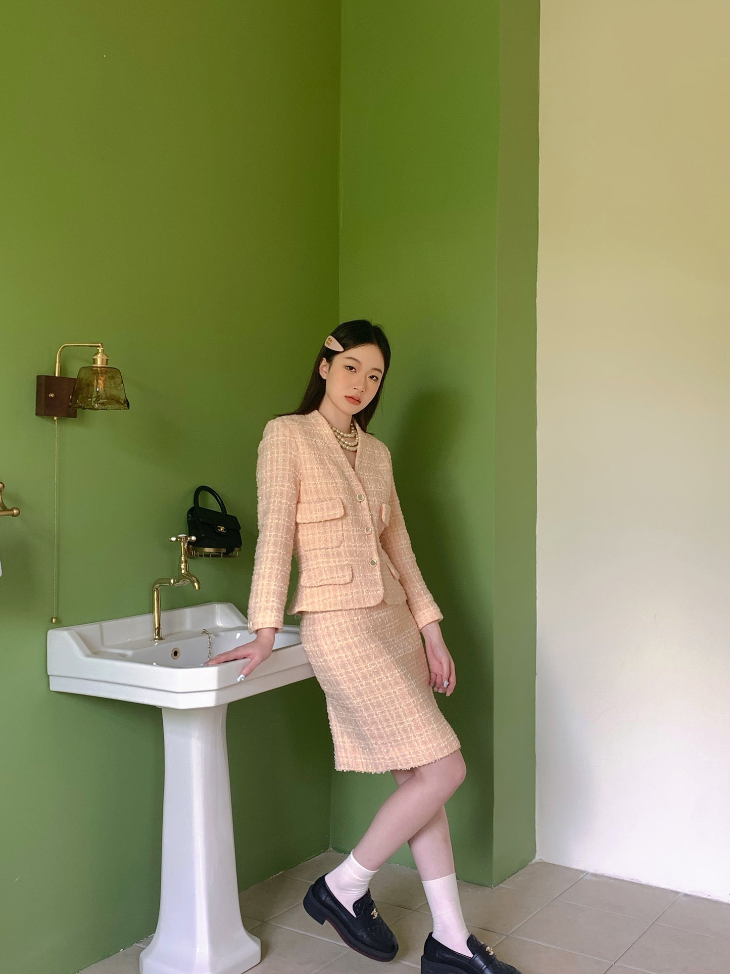 Chanel 1990s pink tweed suit Size:36