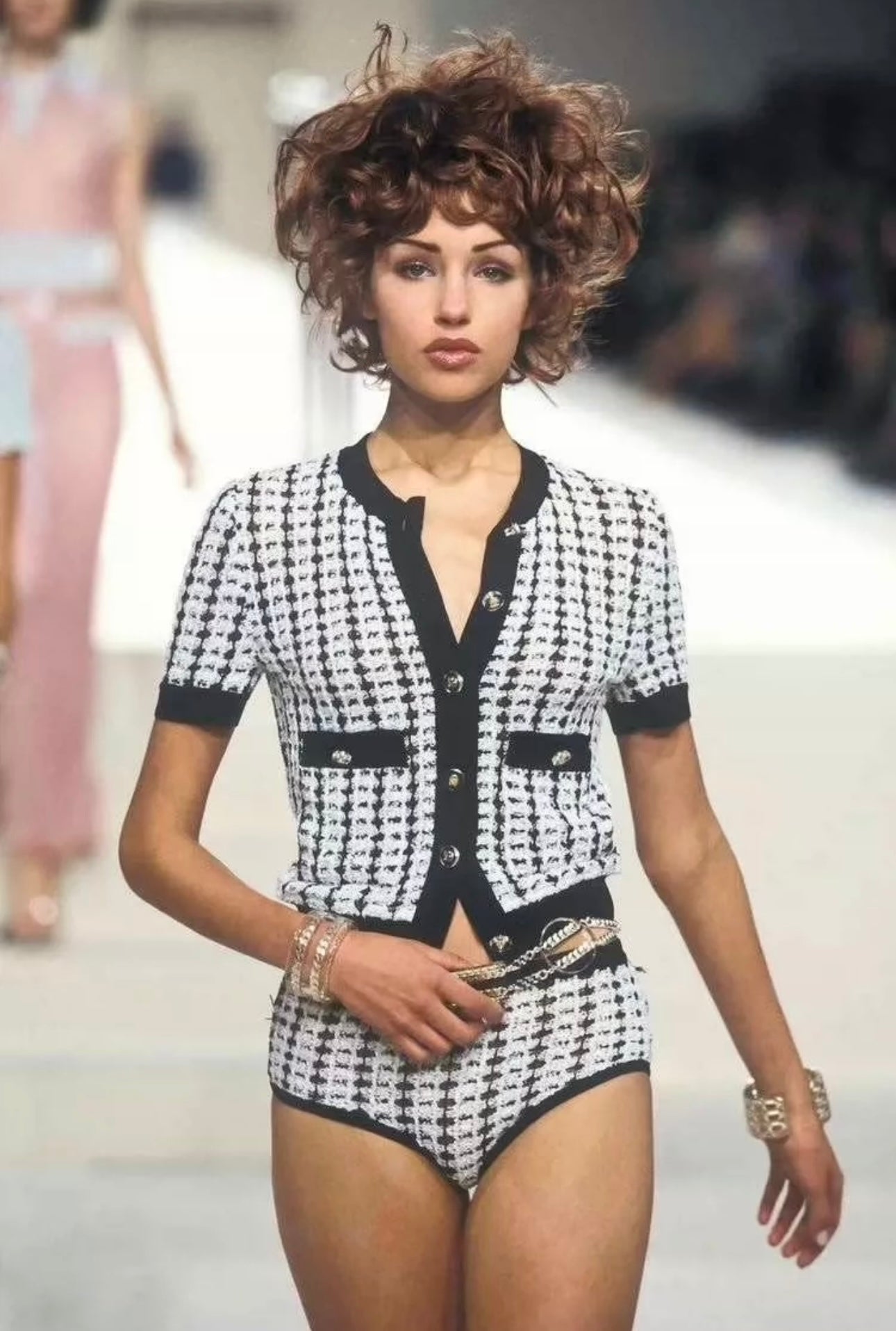 Chanel 90s black and white striped knitted short sleeved shirt size:38