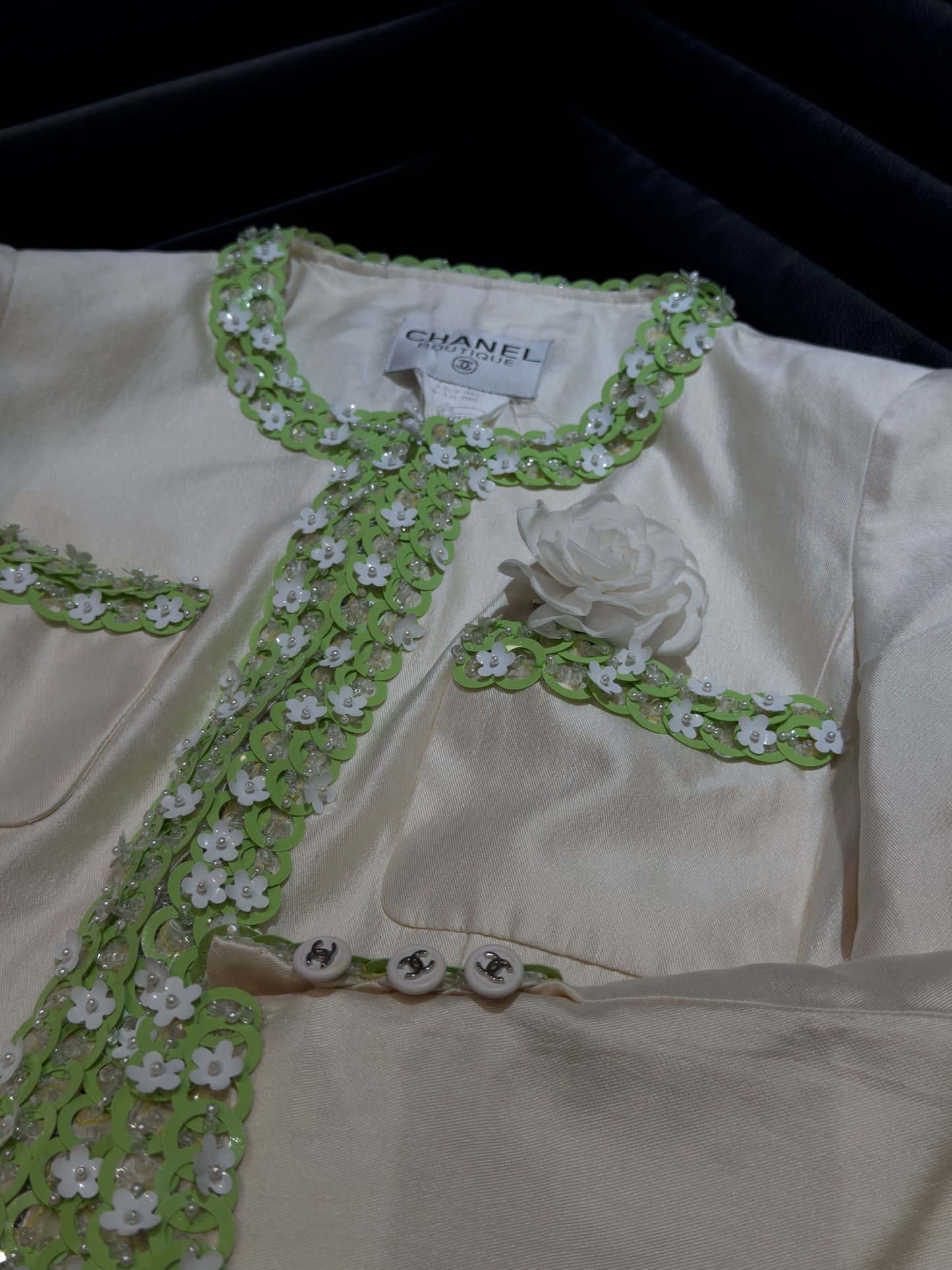 Chanel Fashion style green flower white jacket Size:36