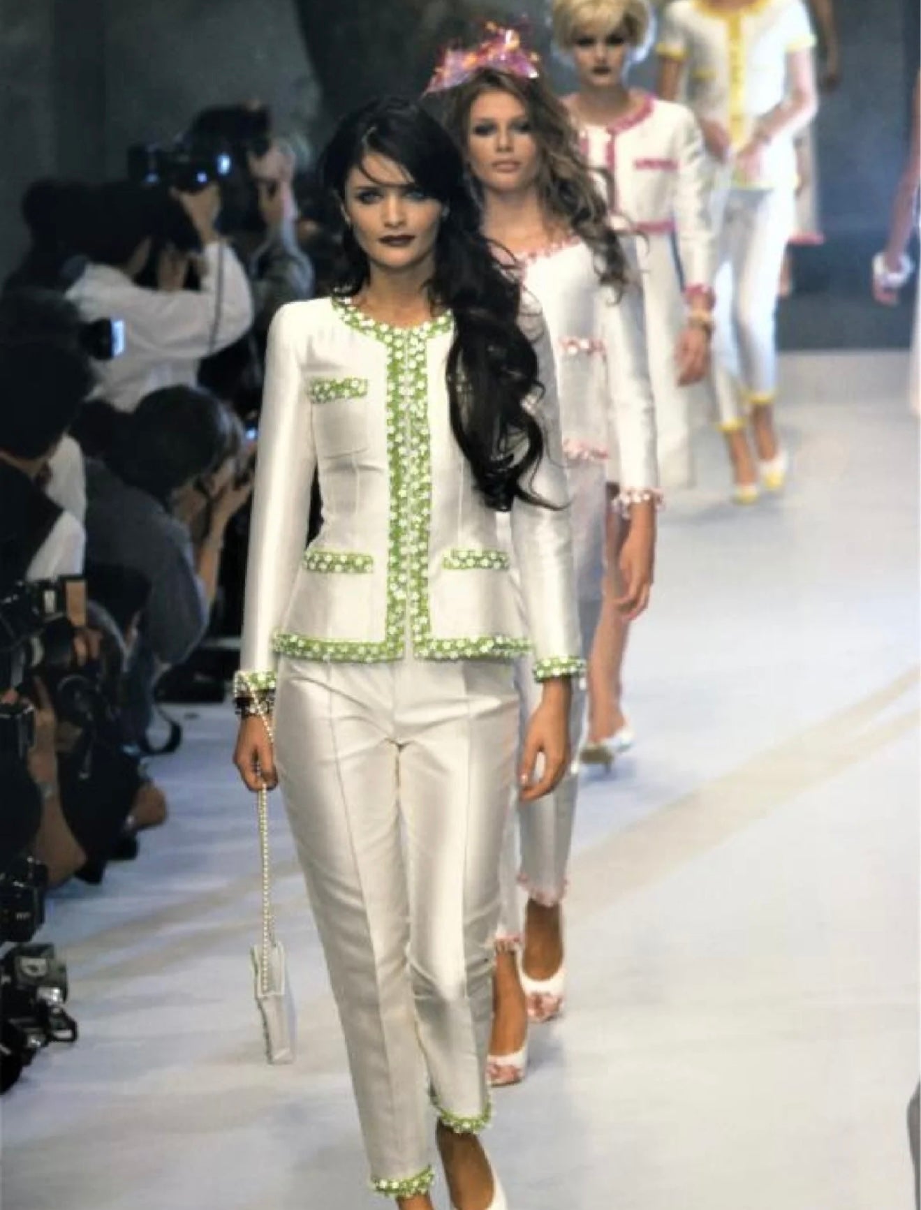 Chanel Fashion style green flower white jacket Size:36
