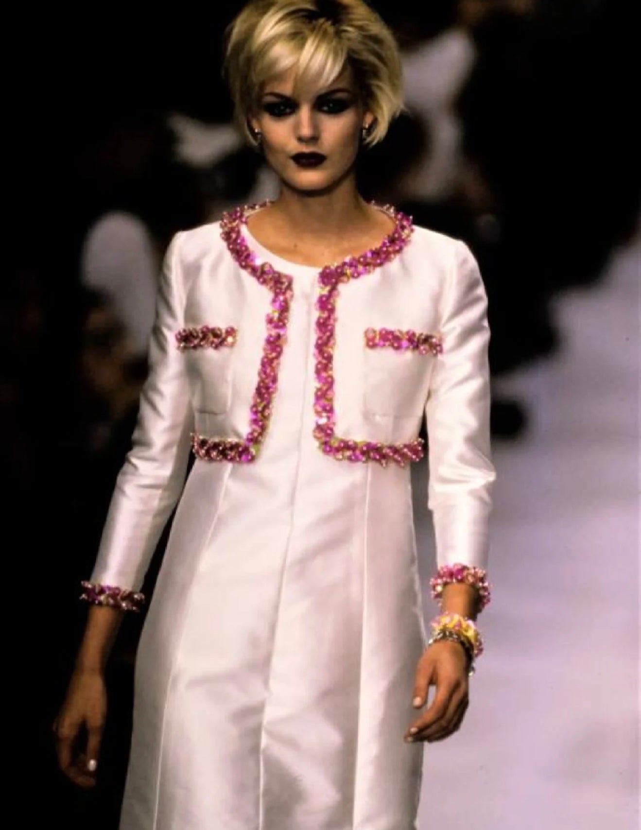 Chanel Fashion style green flower white jacket Size:36