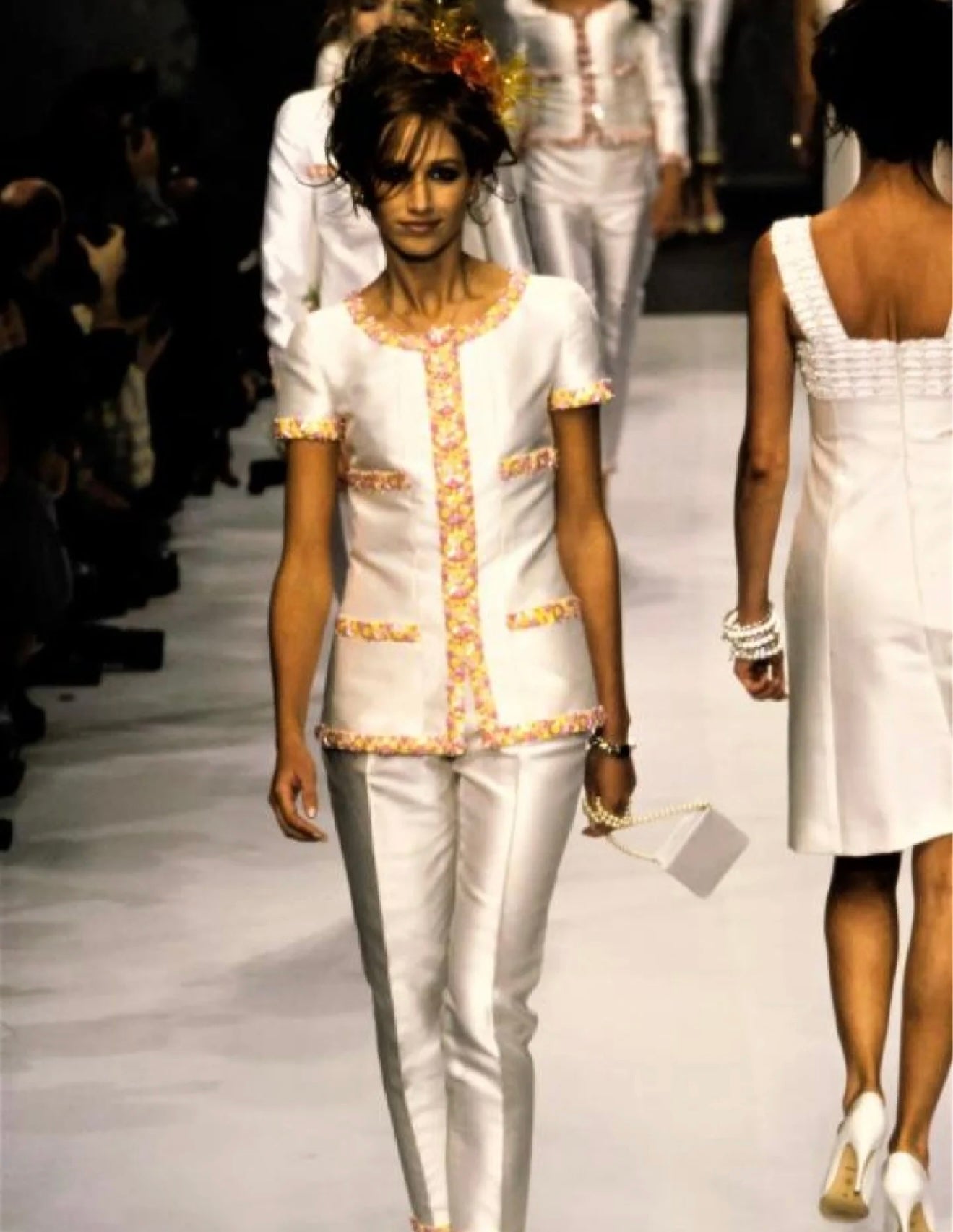 Chanel Fashion style green flower white jacket Size:36