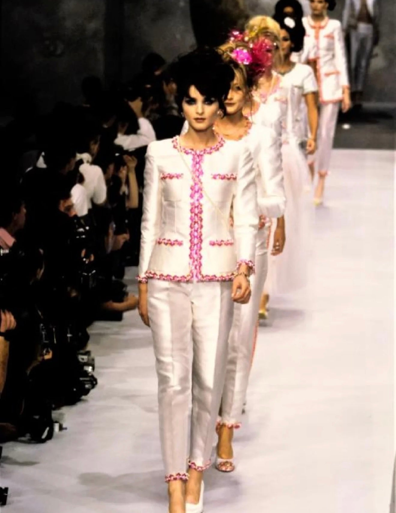 Chanel Fashion style green flower white jacket Size:36