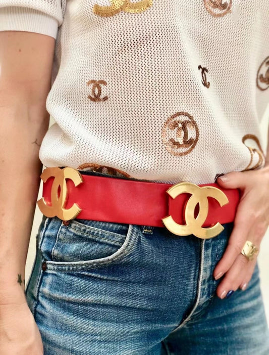 Chanel Multi Logo Waist Cover with Red Gold and Noble Color Matching Size:80