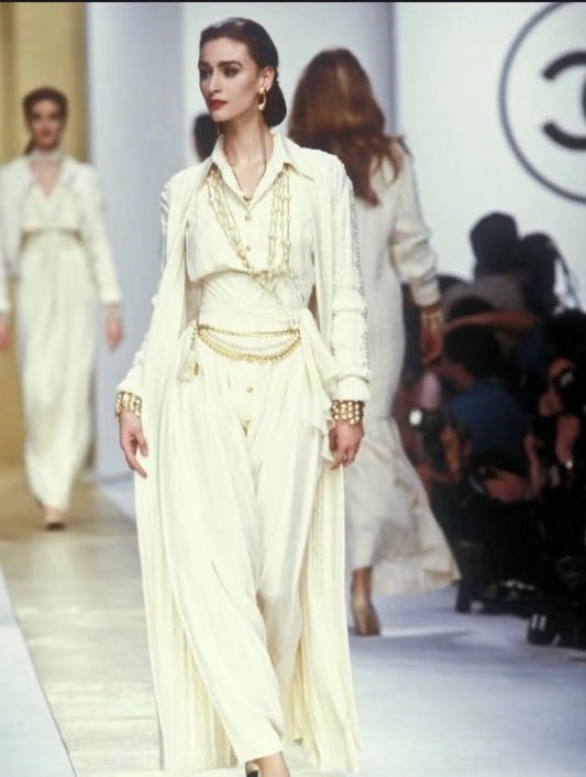 Chanel Rare Show Pearl Long Hair Coat Size:38