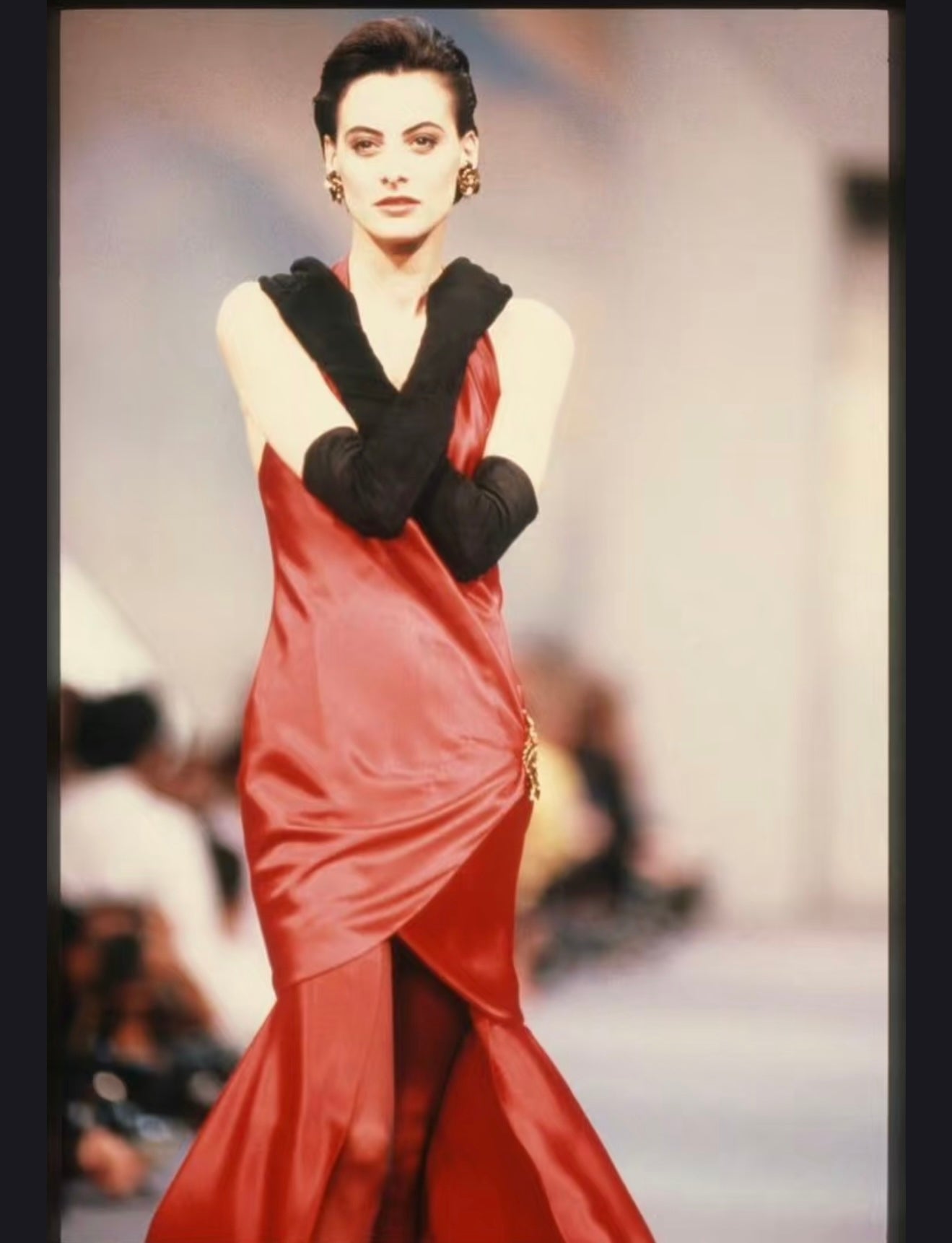 Chanel 1985 Elegant Red Satin Dress Long Skirt Size:36