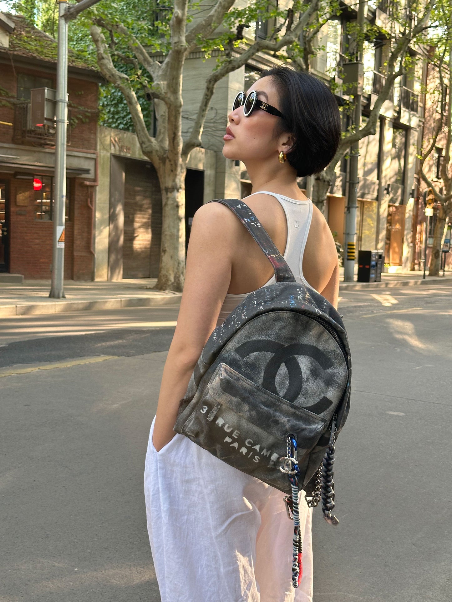 Chanel Anti war denim backpack bag