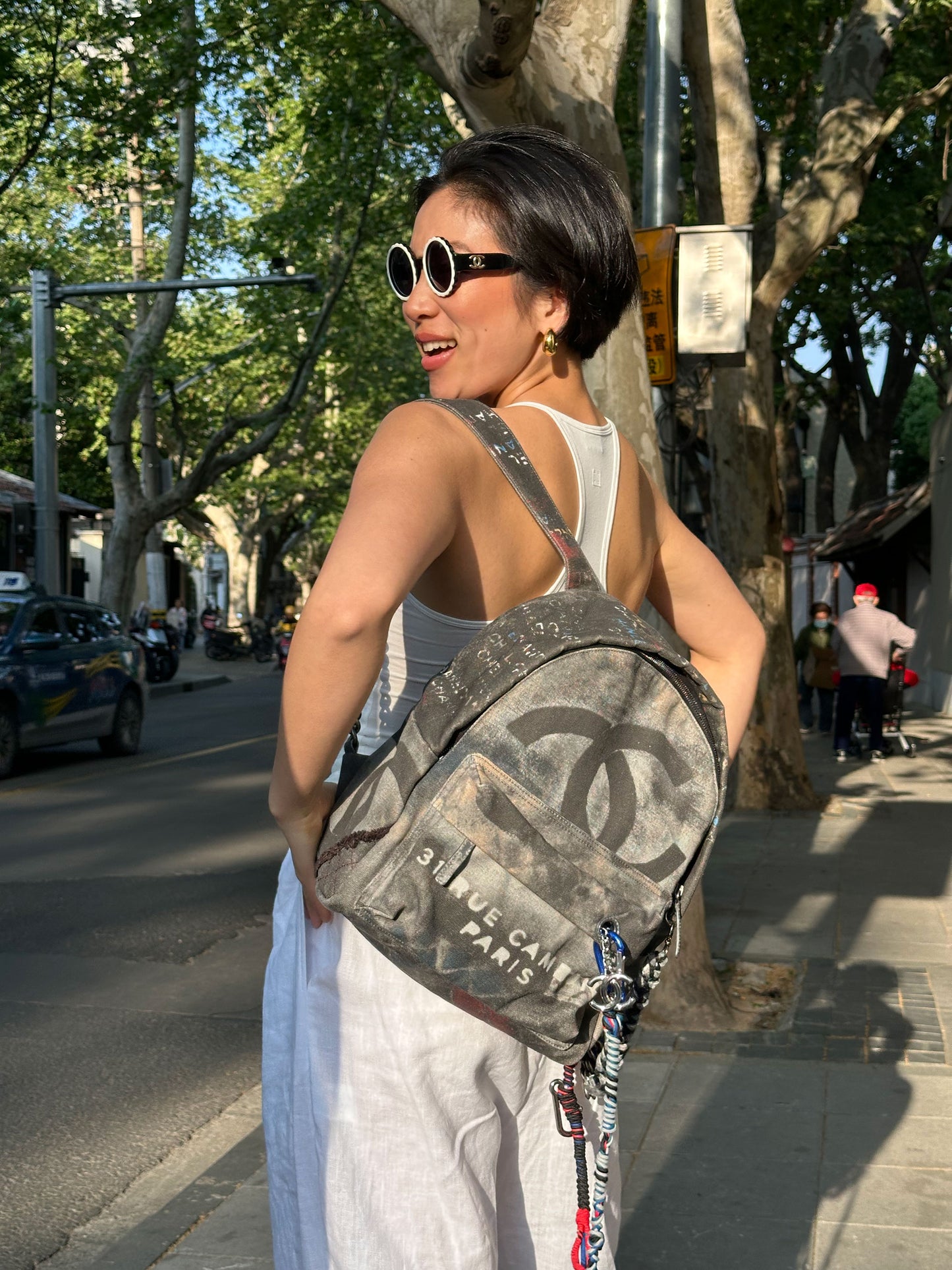 Chanel Anti war denim backpack bag
