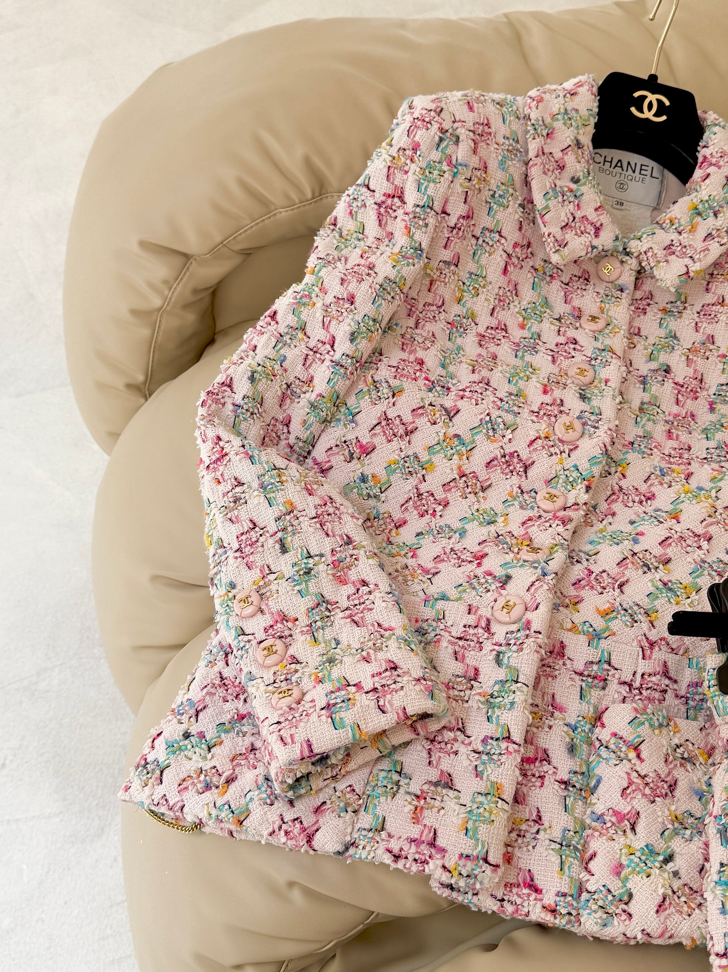Chanel 1995 pink tweed suit Size:38