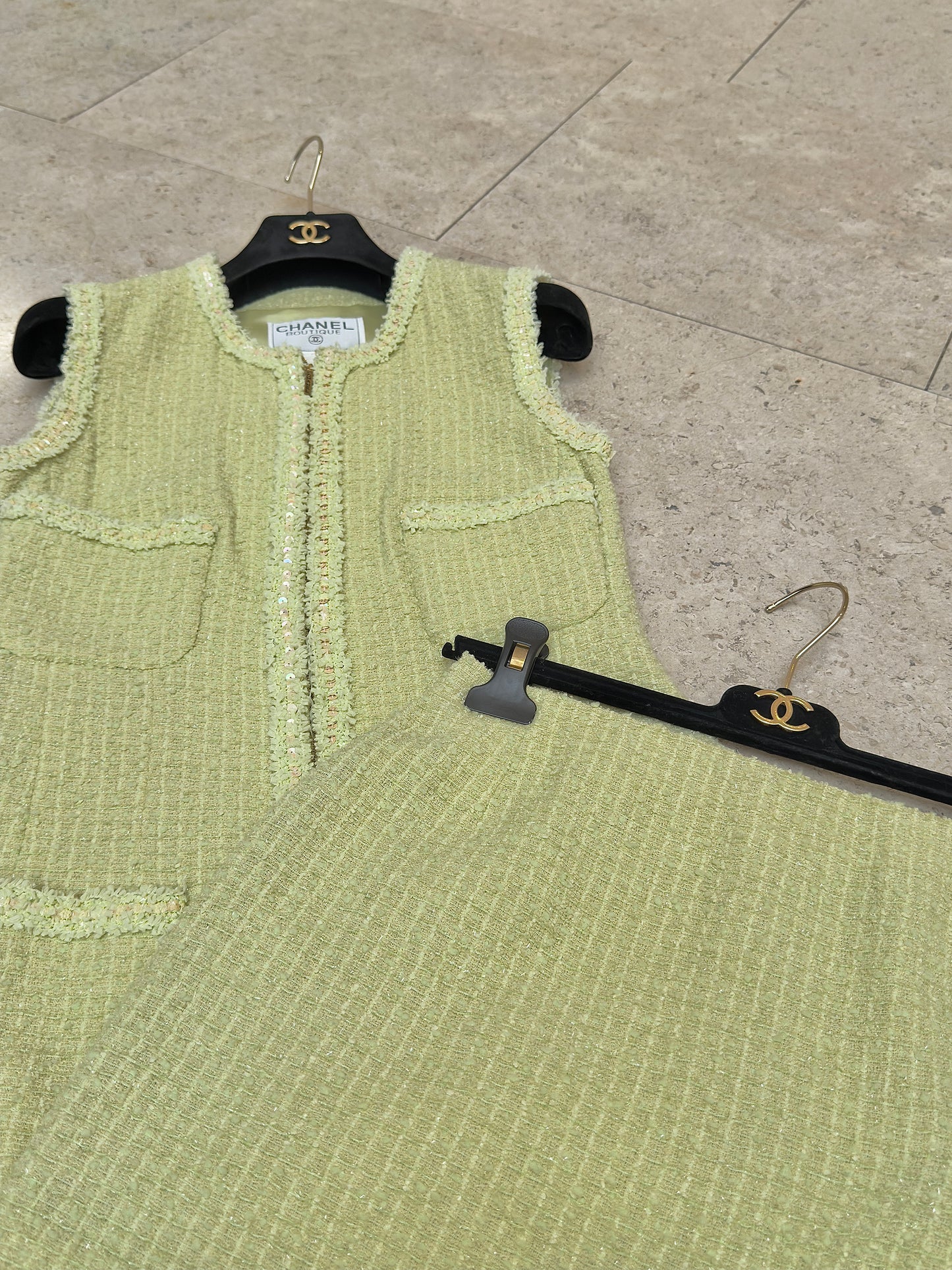 Chanel 1995 Green Tank Top Half Skirt Set Size:40