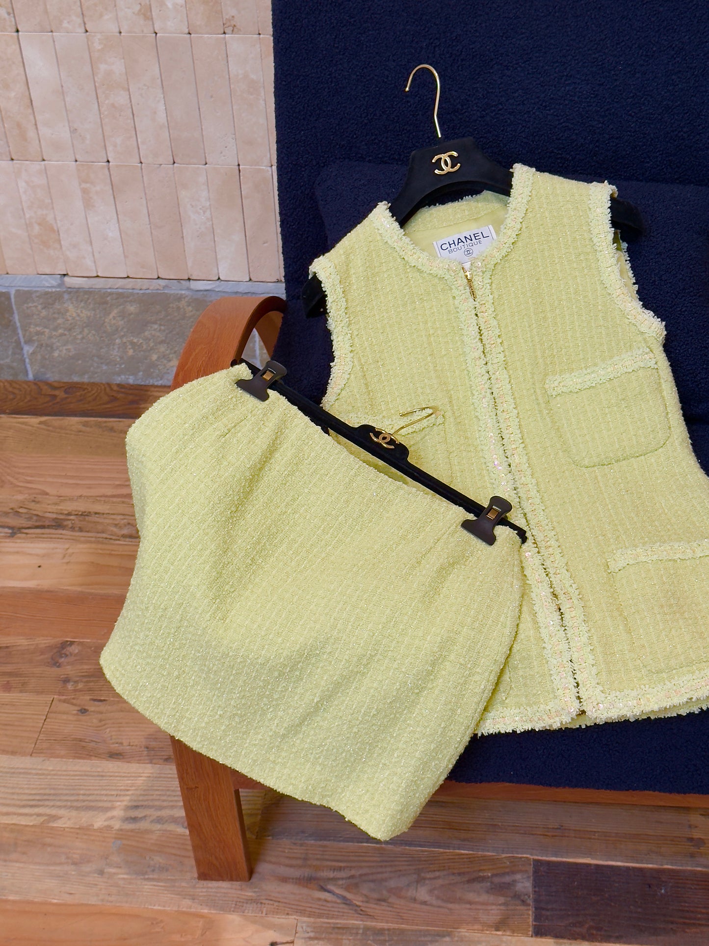 Chanel 1995 Green Tank Top Half Skirt Set Size:40