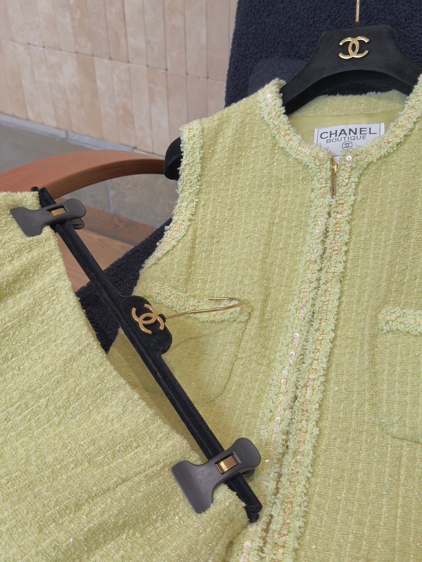 Chanel 1995 Green Tank Top Half Skirt Set Size:40