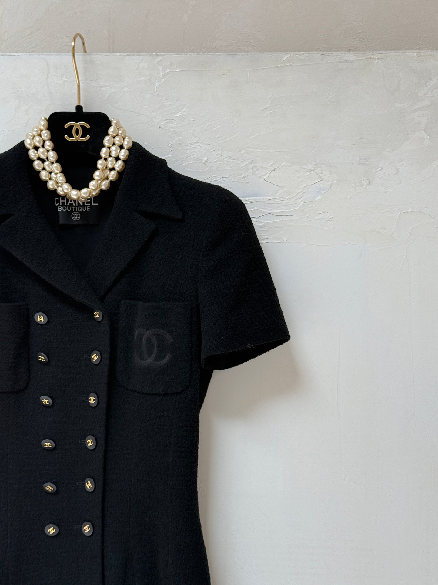 Chanel 1995 black embroidered fitted waist wool coat Size:34