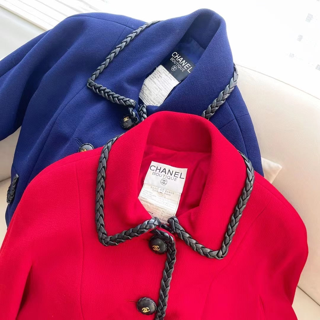 Chanel Blue Purple Leather Lock Edge Coat Size:40