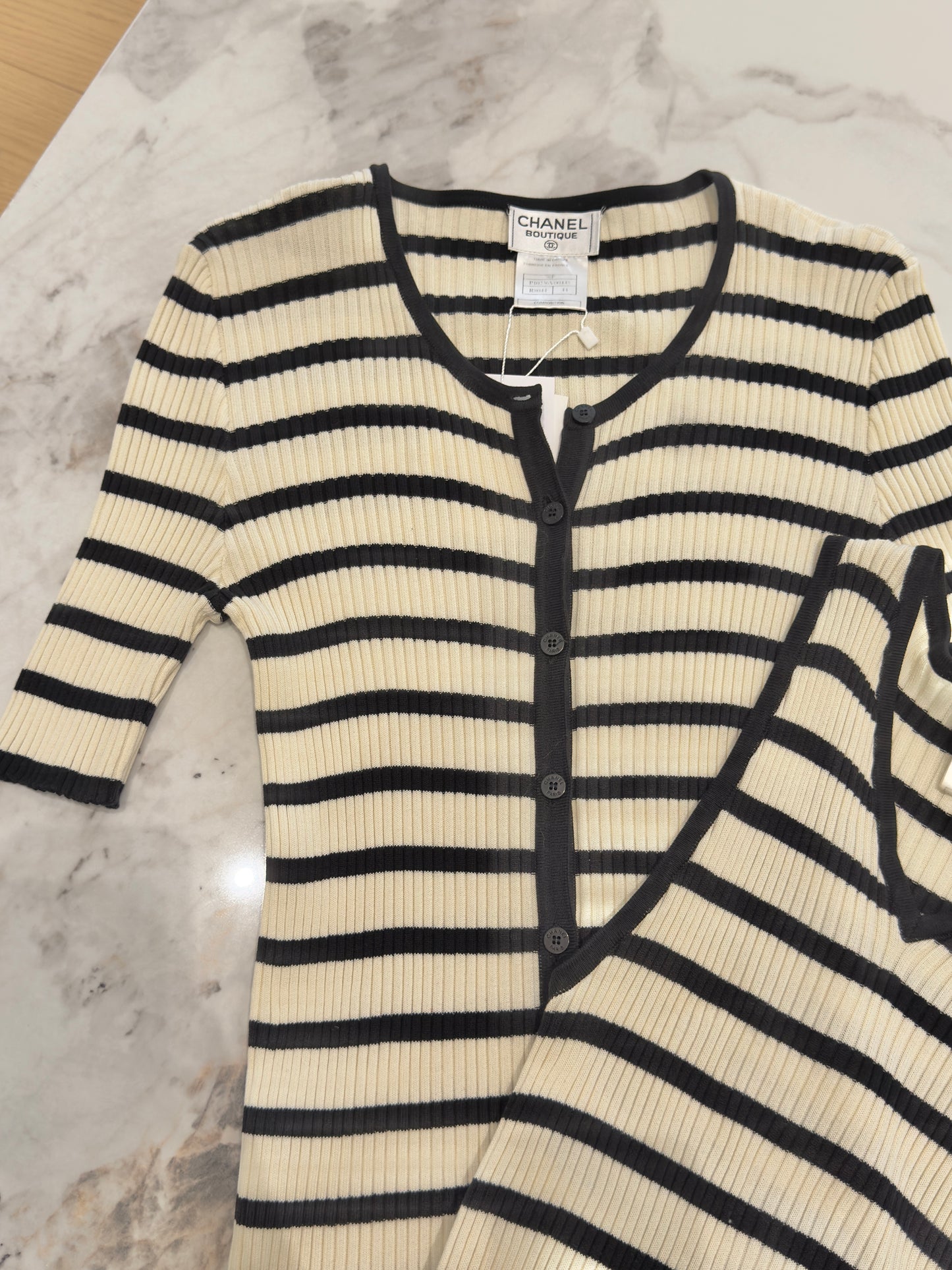 Chanel Black and white striped knitted suit Size:44