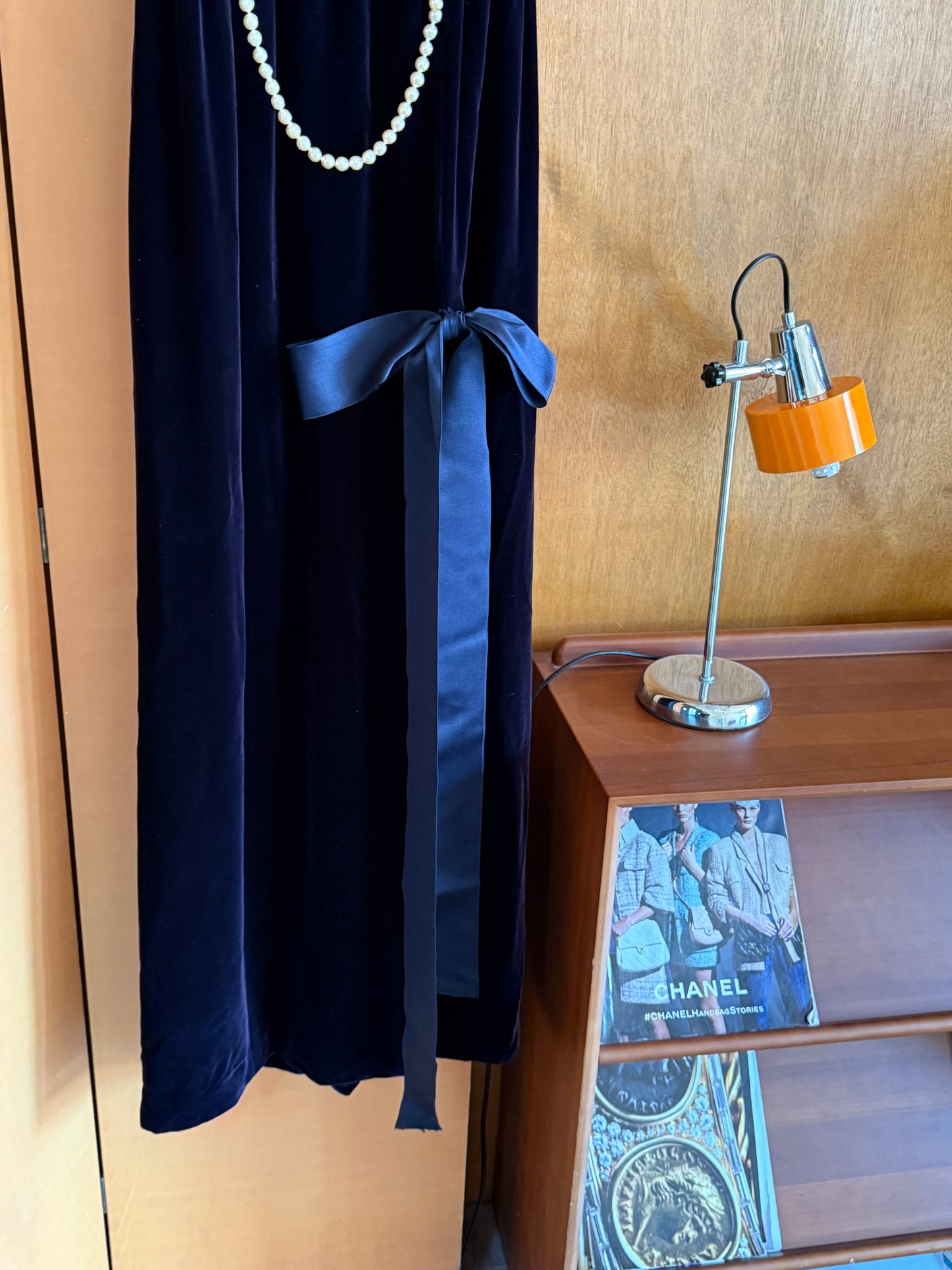 Chanel 1994 Purple Velvet Pearl Dress Size:36