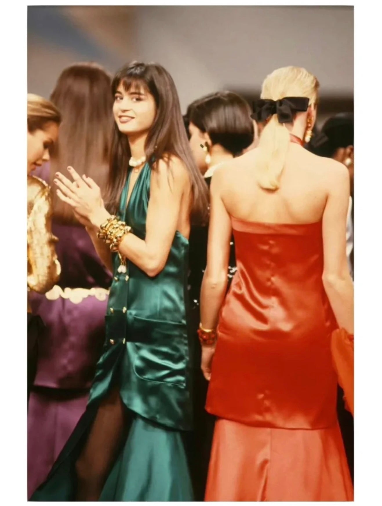 Chanel 1985 Elegant Red Satin Dress Long Skirt Size:36