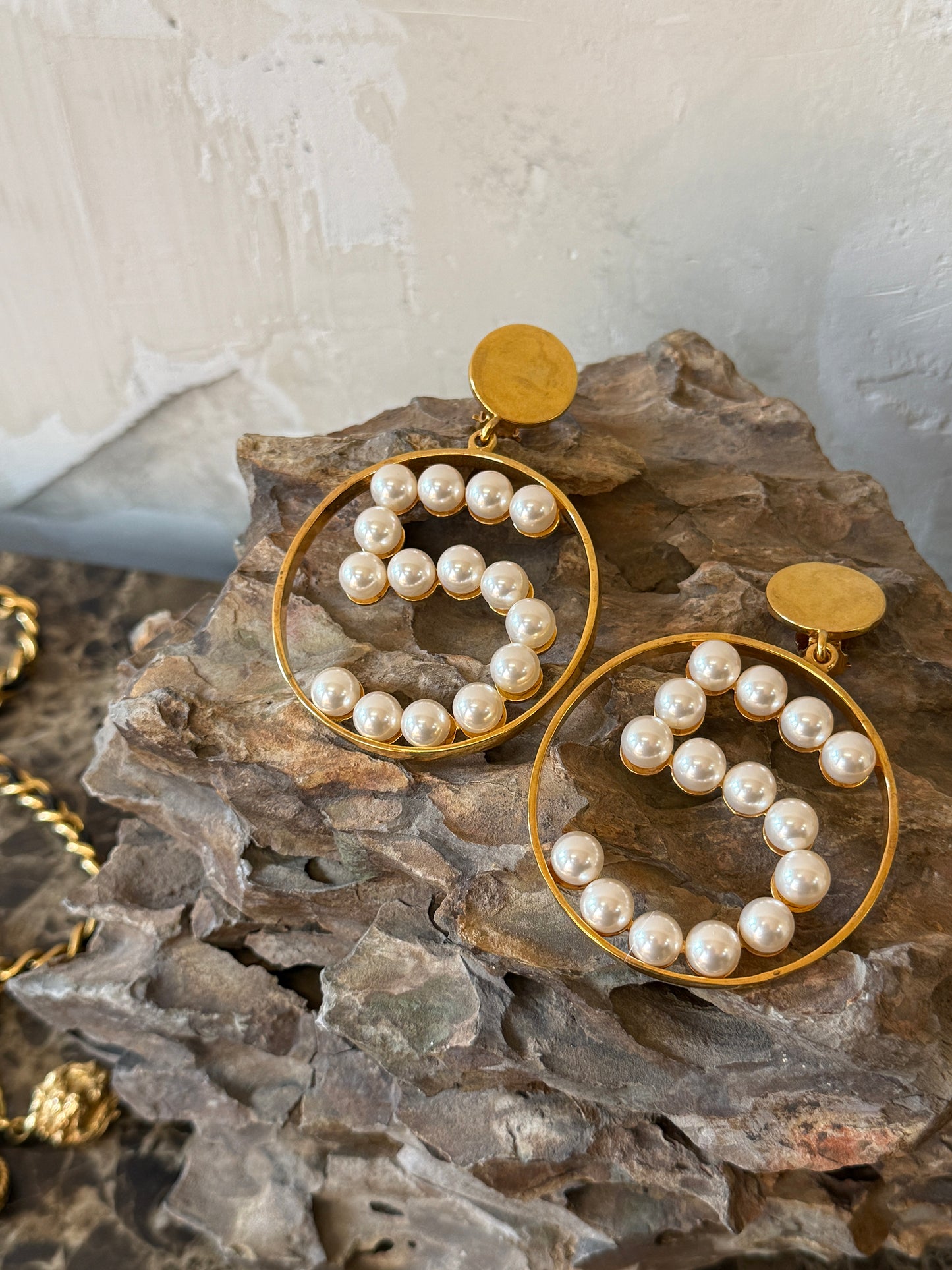 Chanel exaggerated pearl No.5 earrings from the 1980s