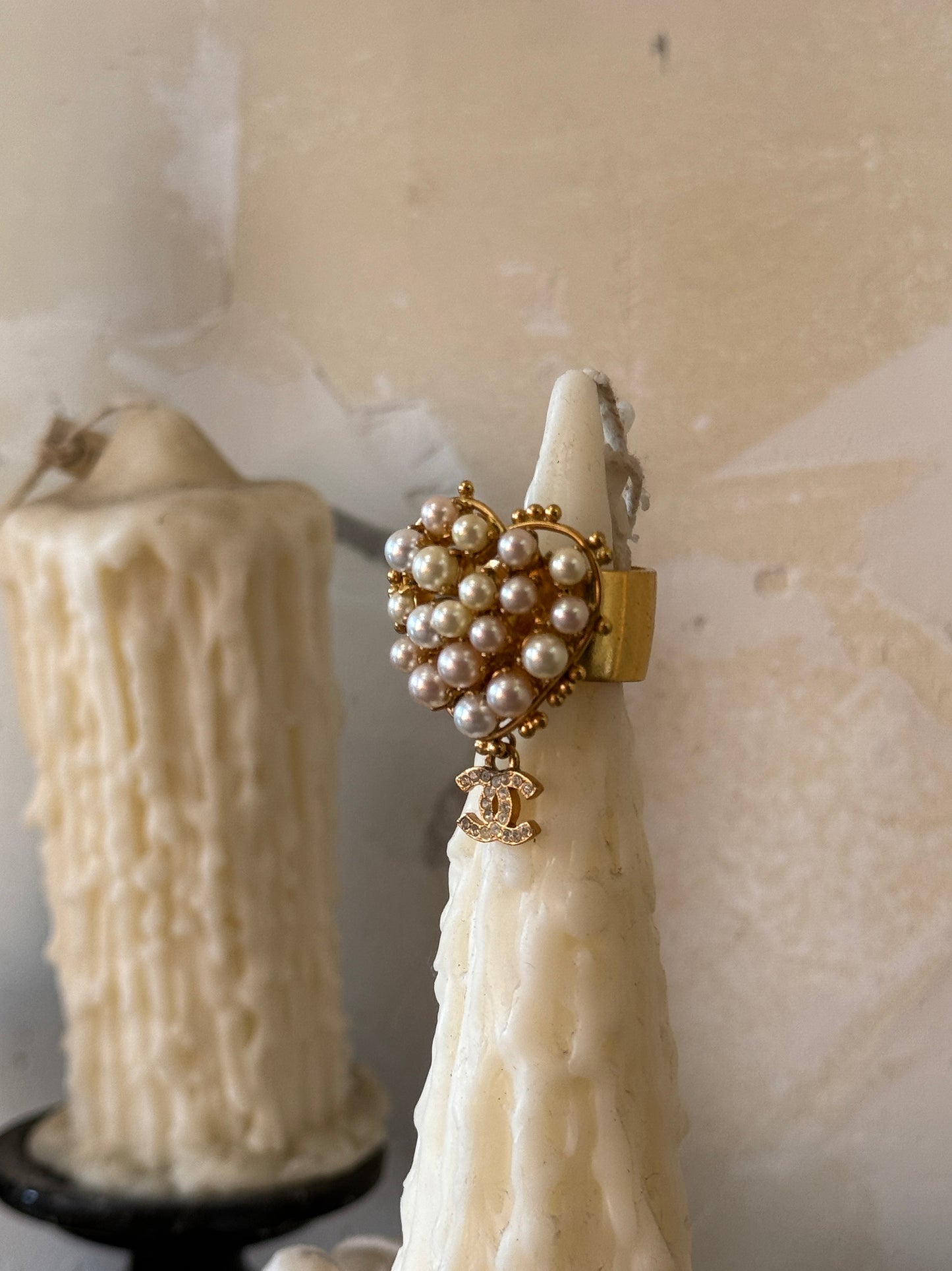 Chanel pearl heart ring