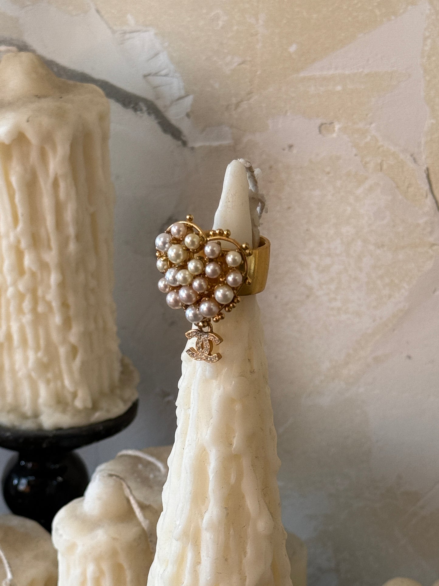 Chanel pearl heart ring