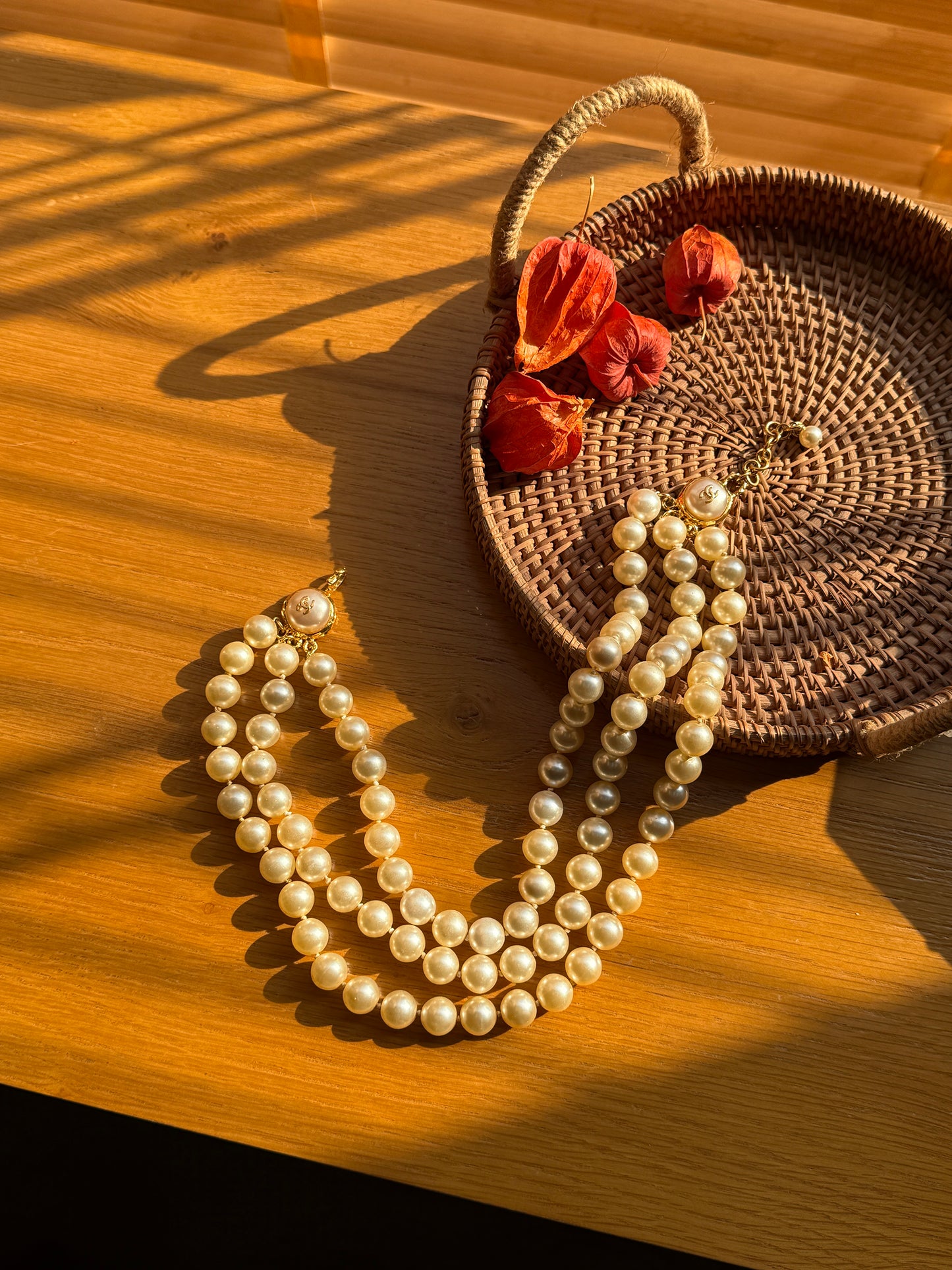 Chanel classic three-layer pearl necklace