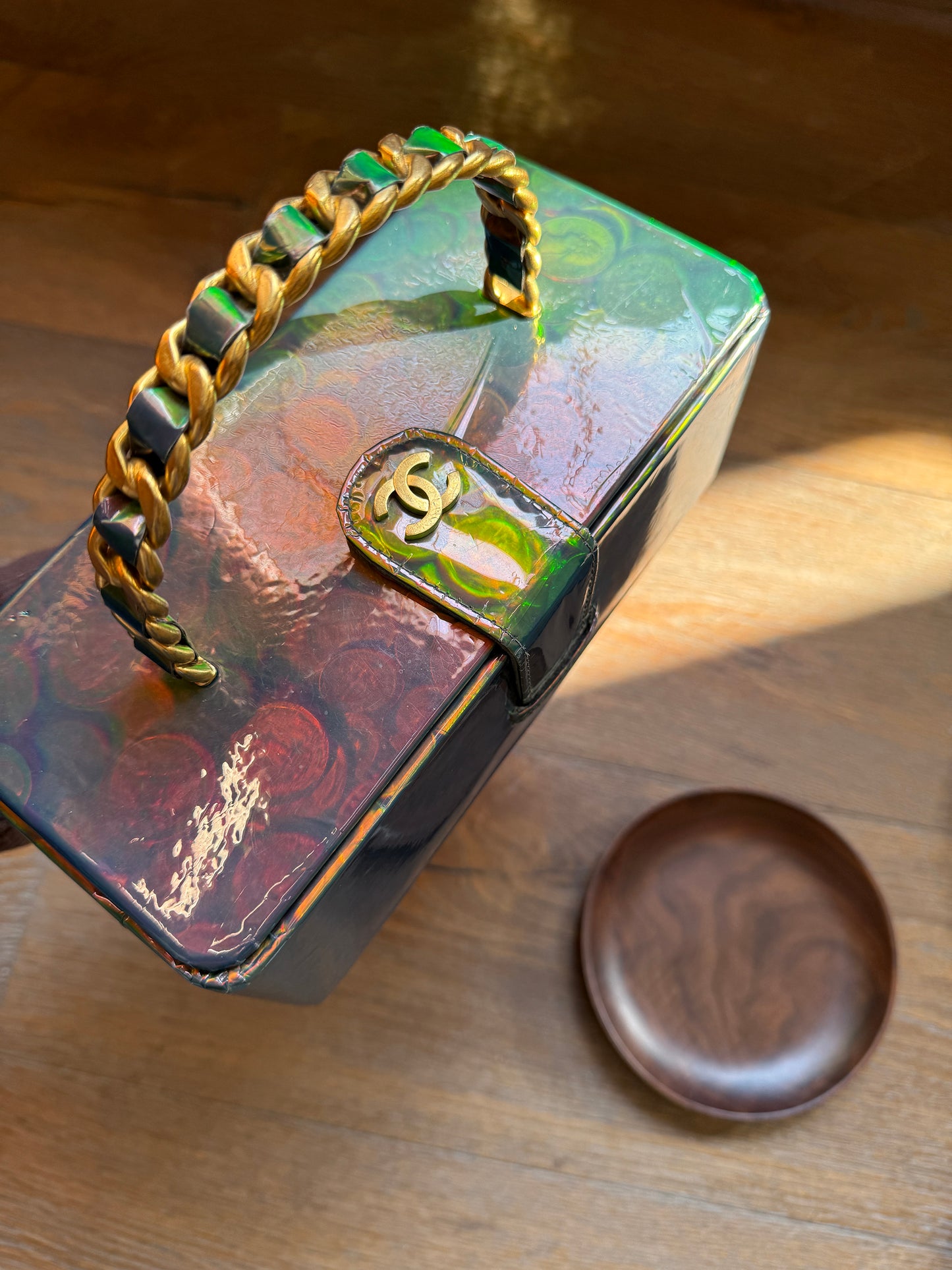Chanel Portrait Coin Peacock Handbag Polarized Texture Box Bag