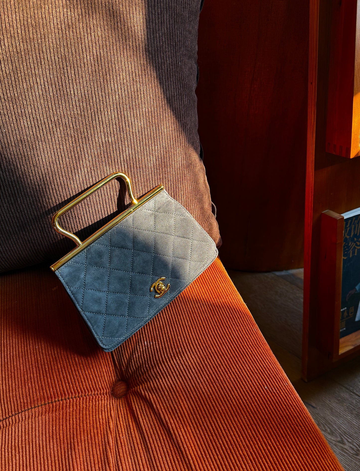 Chanel classic gray suede handbag