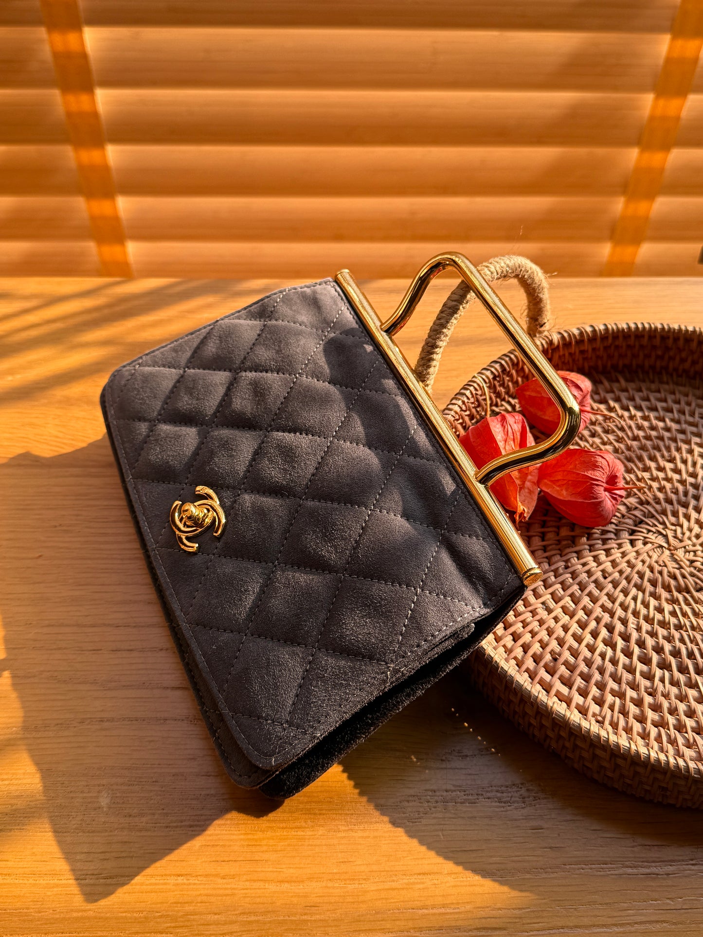 Chanel classic gray suede handbag