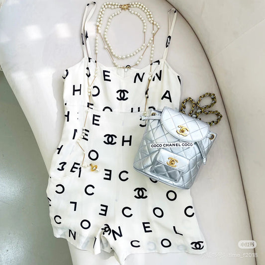Chanel 90s silk dress with simple black and white color scheme Size:36