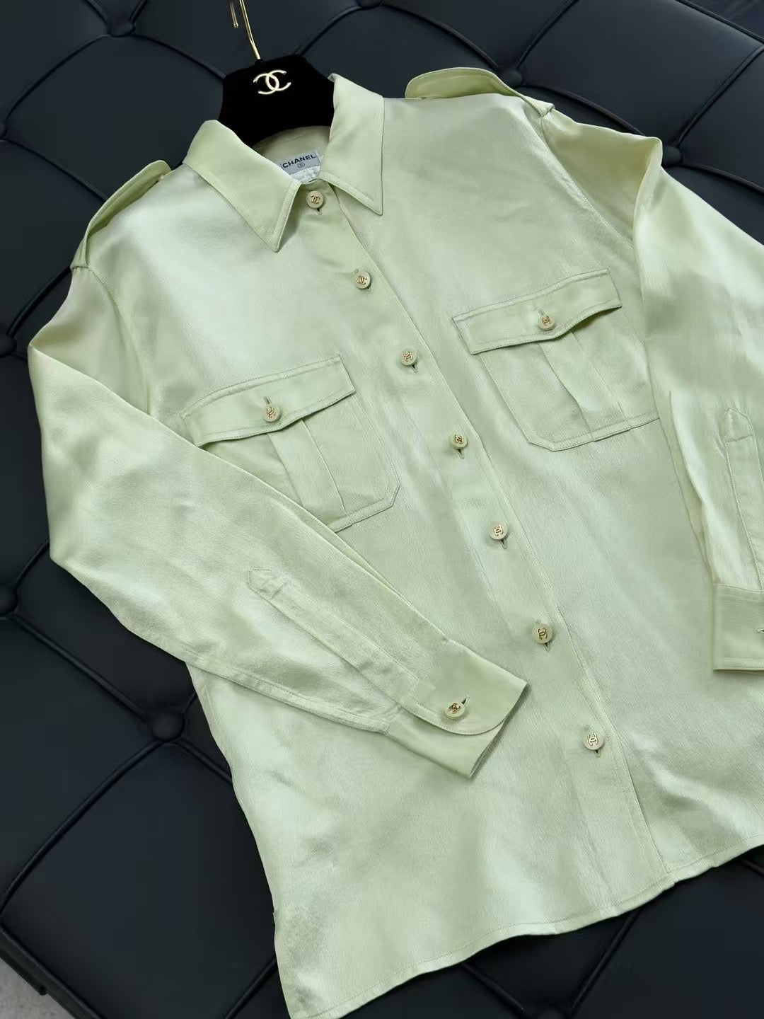 Chanel 1997 Magazine Silk Shirt mint green Size:38