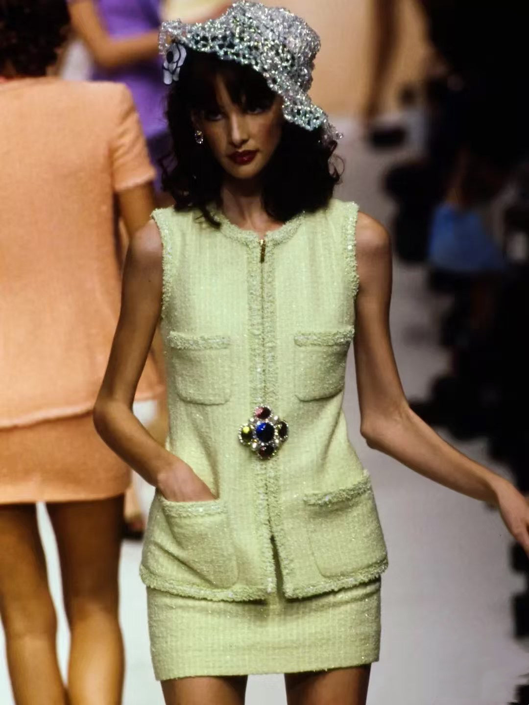 Chanel 1995 Green Tank Top Half Skirt Set Size:40
