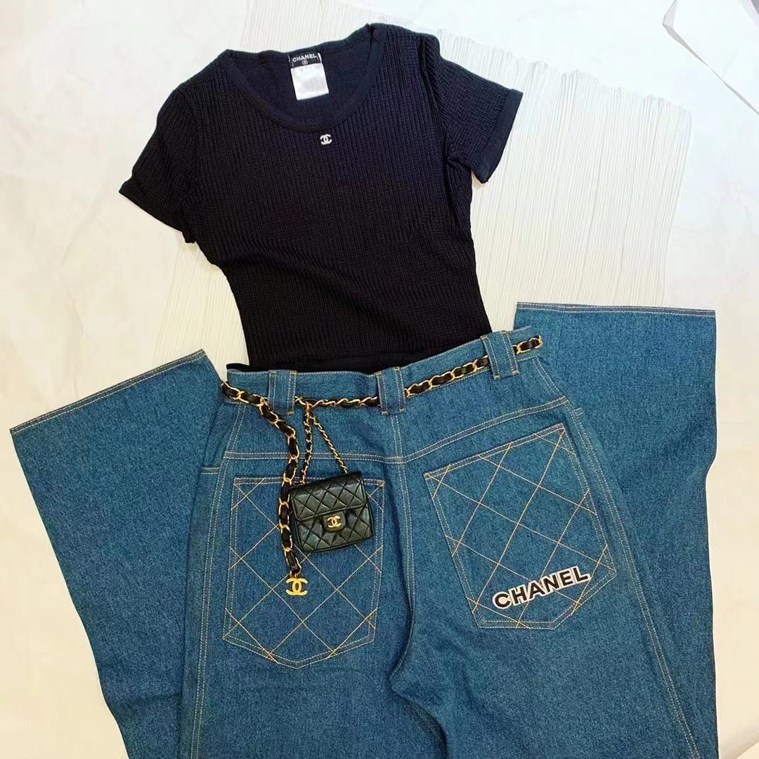 Chanel Black CC logo short sleeved shirt Size:38