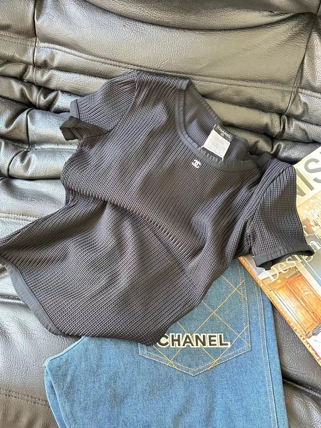 Chanel Black CC logo short sleeved shirt Size:38