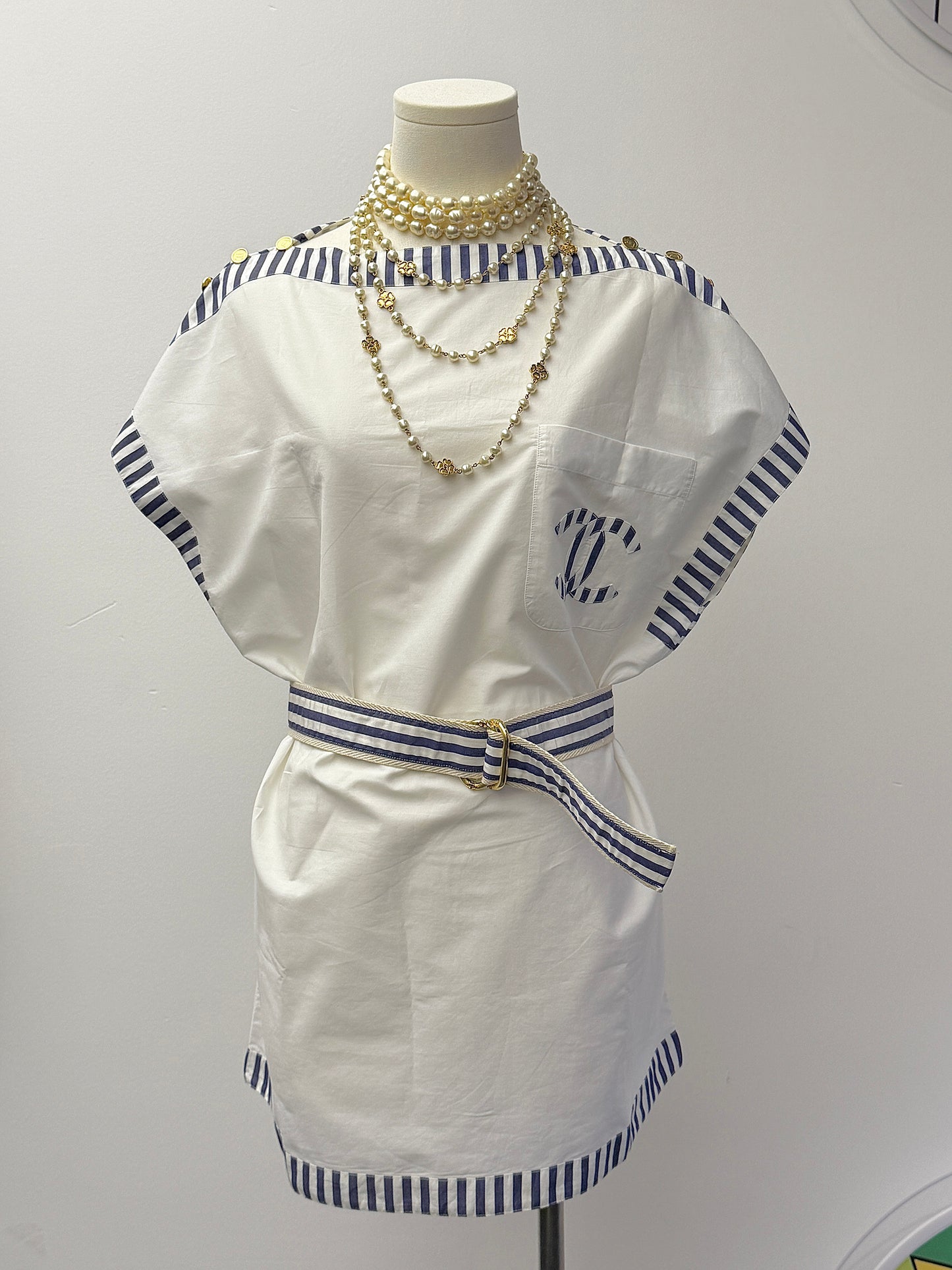 Chanel white navy style short sleeved shirt Size:38