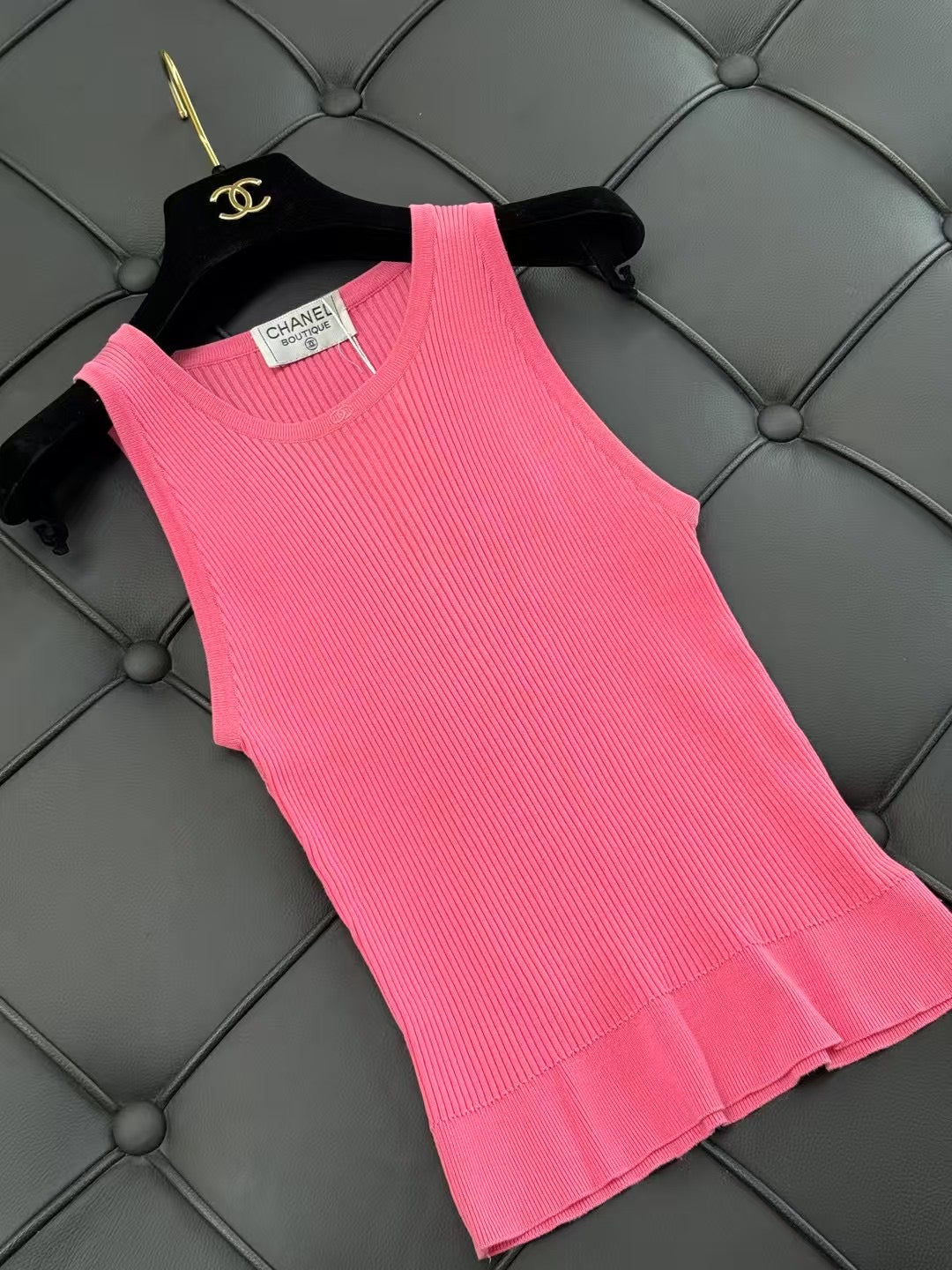 Chanel Rose Red Knitted Tank Top Size:36
