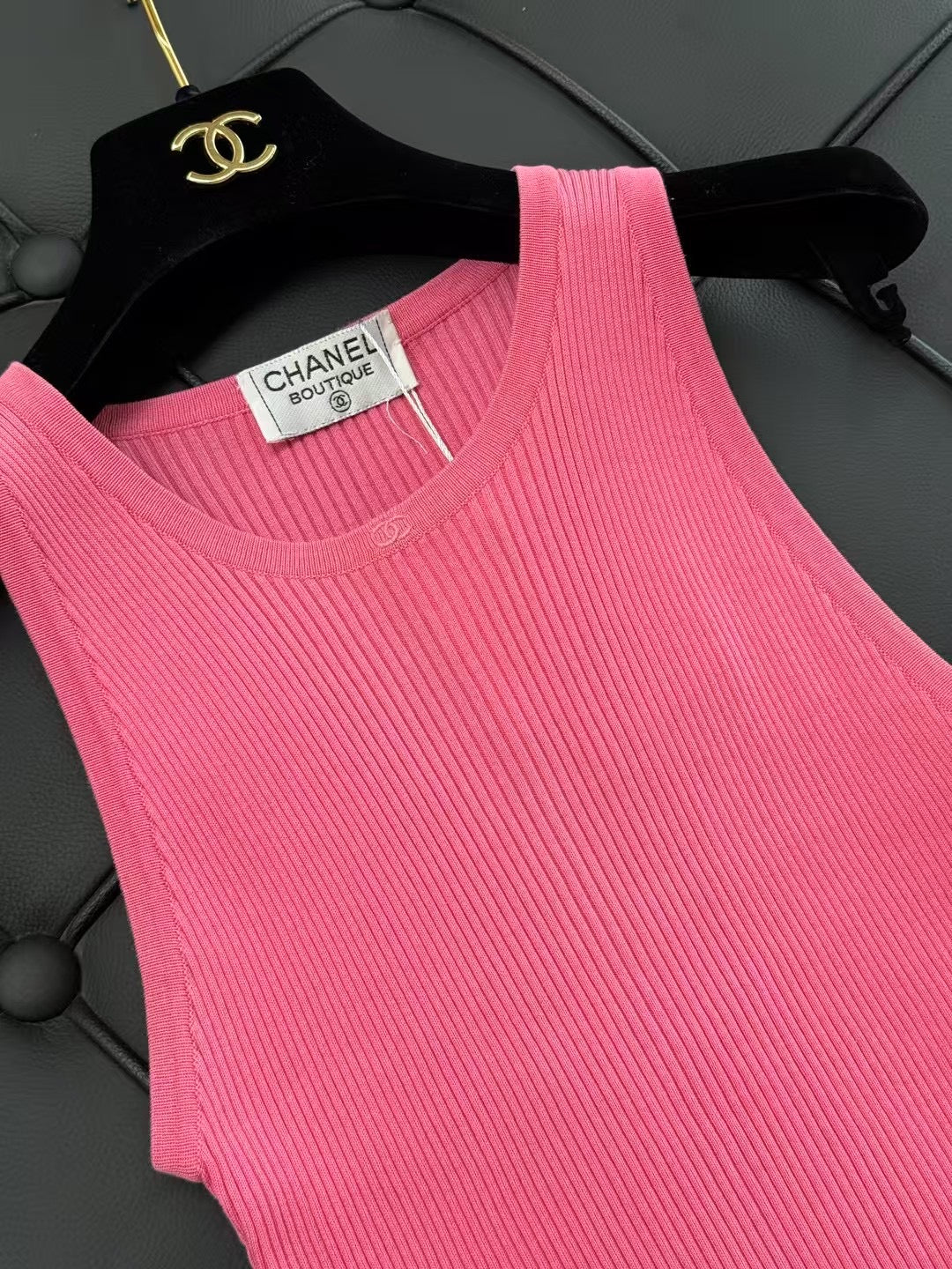 Chanel Rose Red Knitted Tank Top Size:36