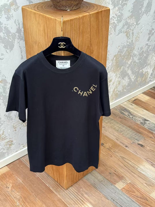 Chanel black letter printed short sleeved shirt Size:38