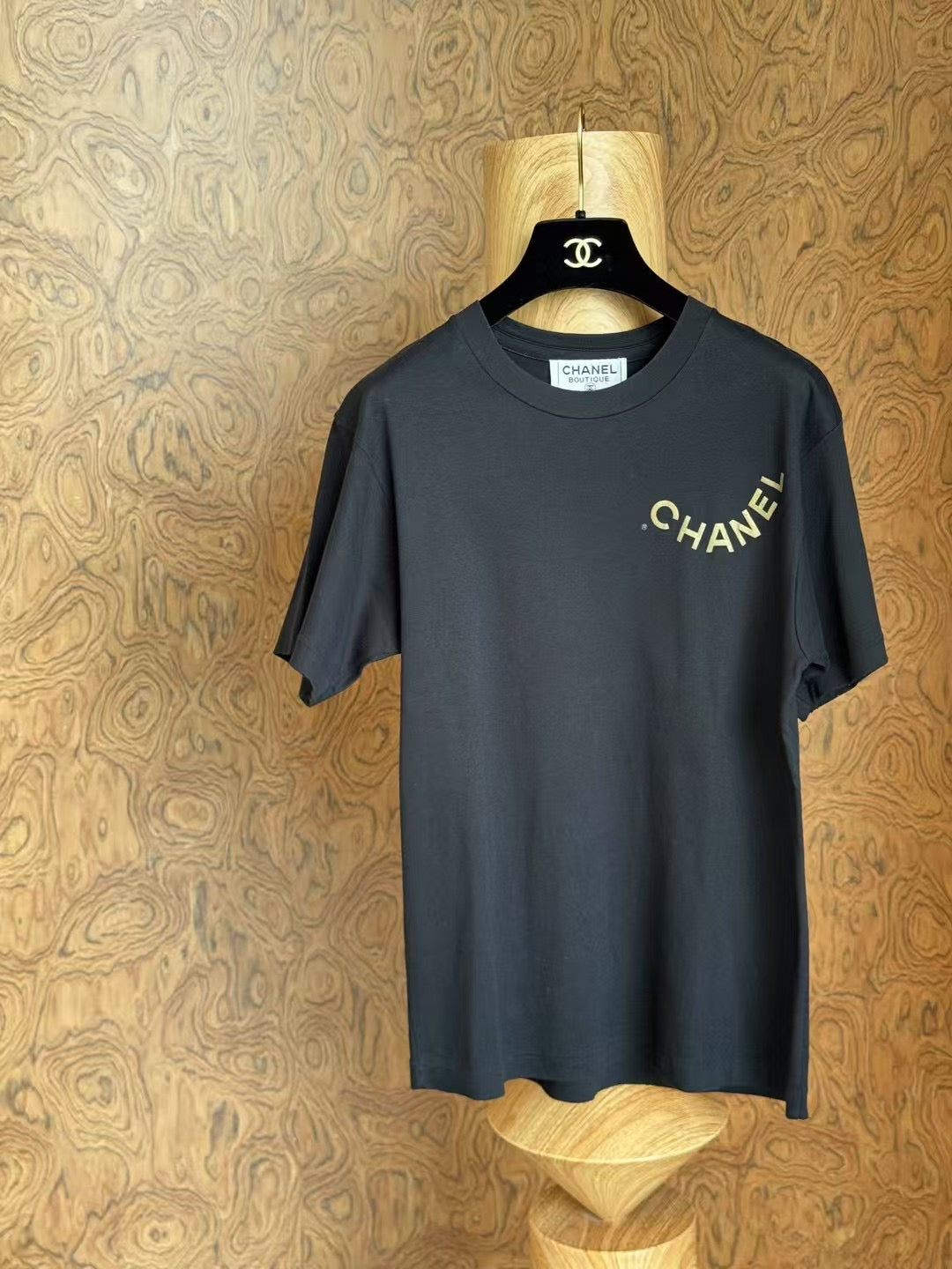 Chanel black letter printed short sleeved shirt Size:38