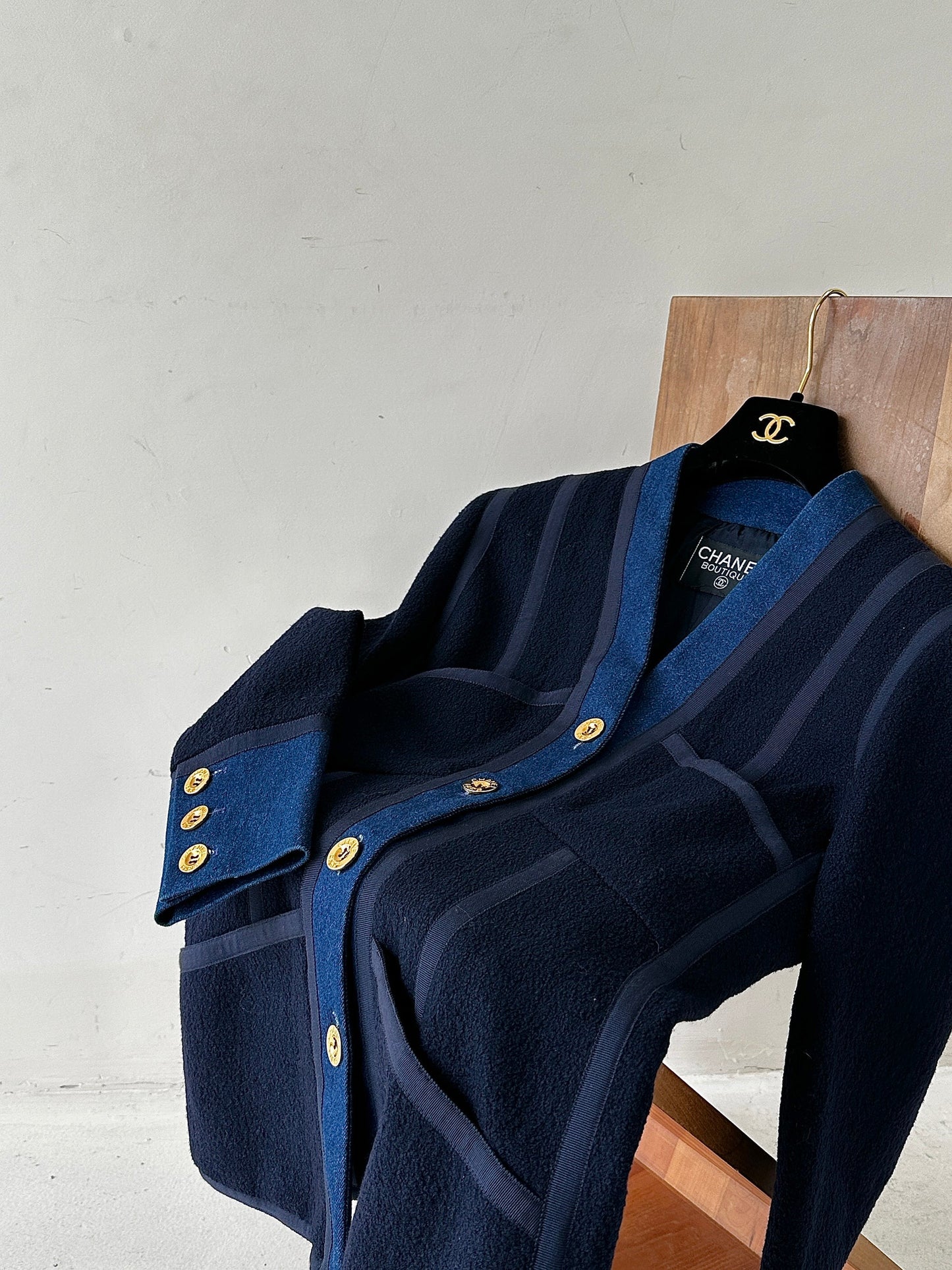 Chanel 1991 denim patchwork wool coat Size:40