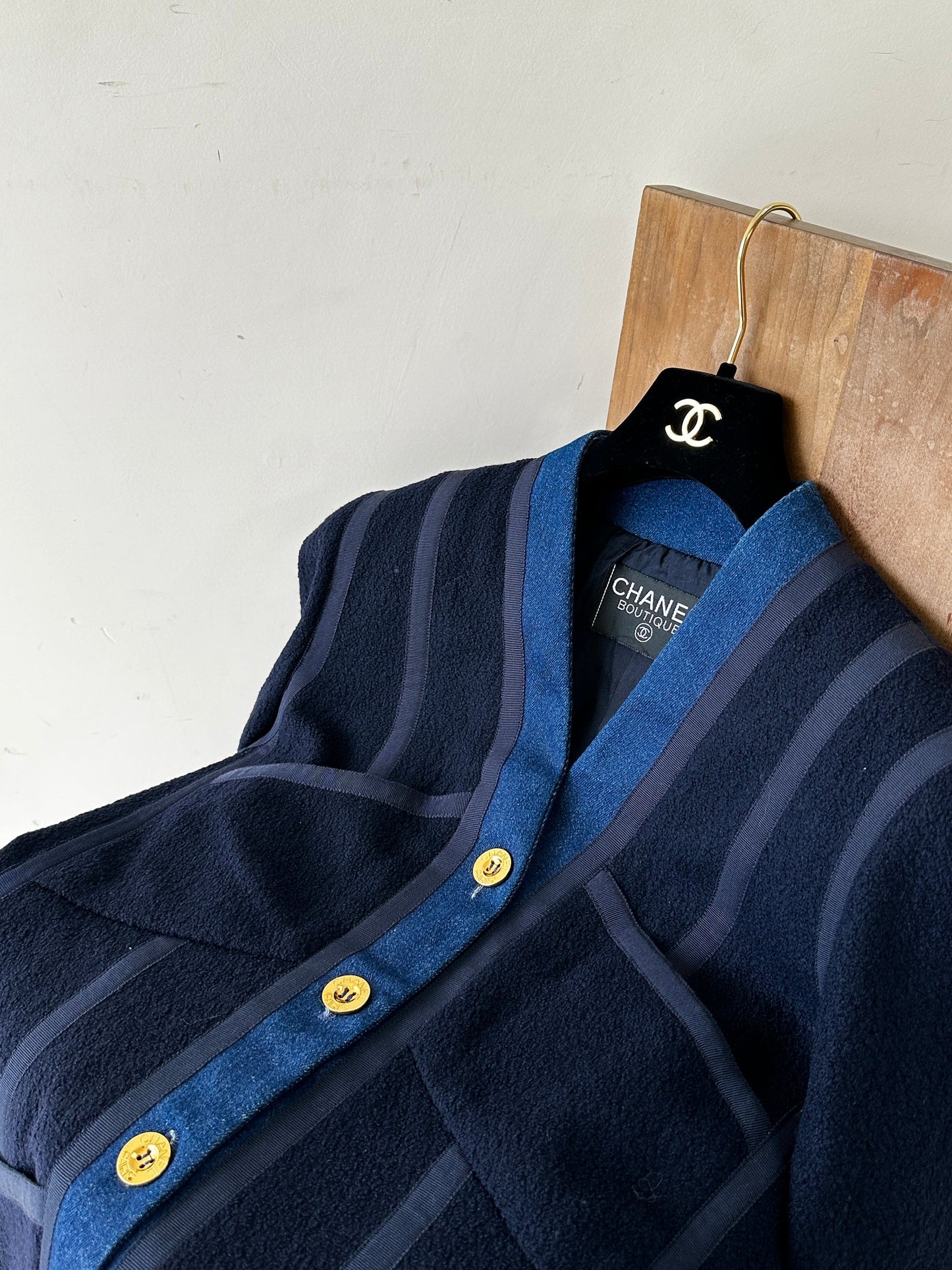 Chanel 1991 denim patchwork wool coat Size:40